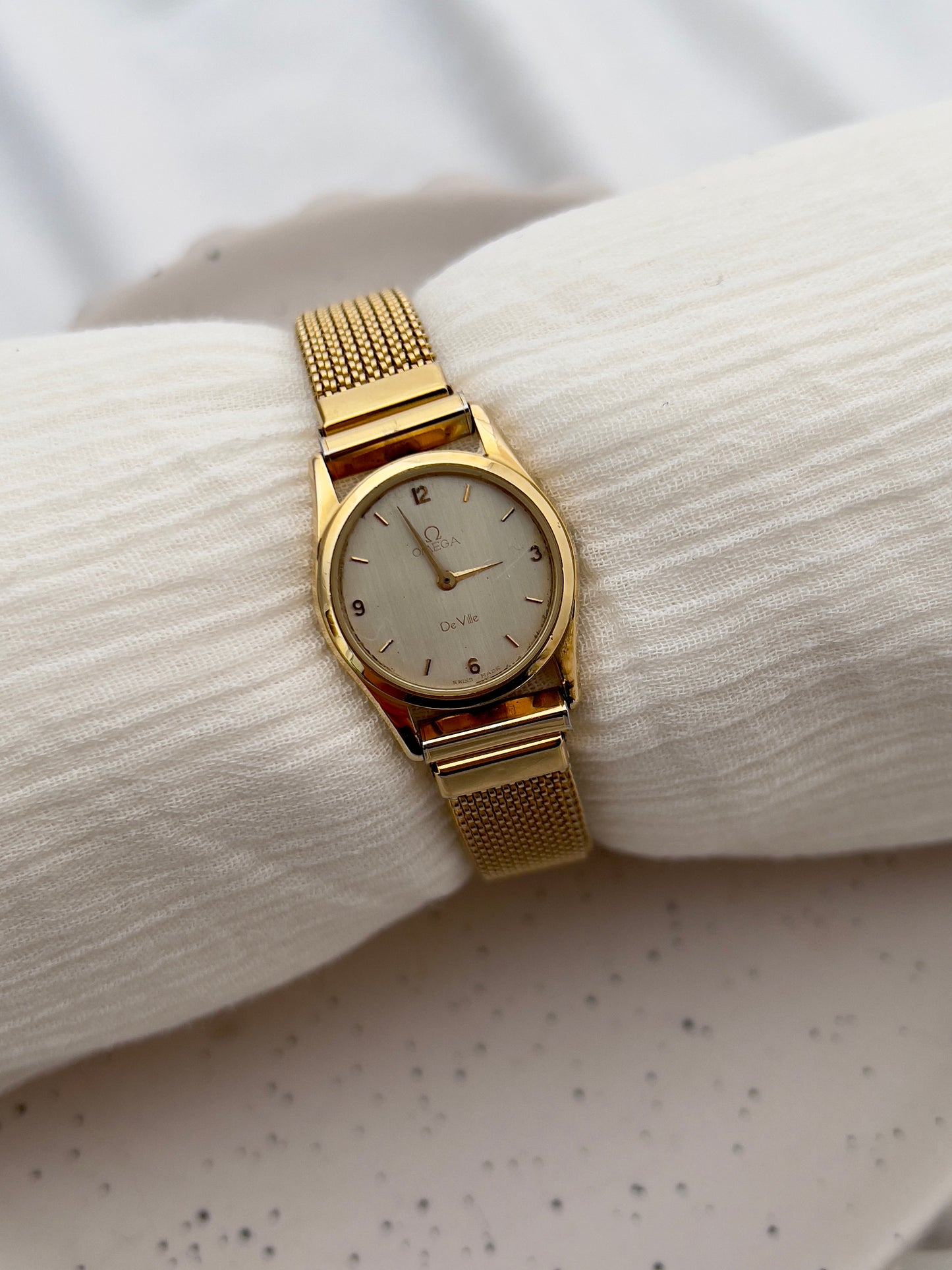 Omega De Ville Gold Ladies’ Watch with Italian Elastic Mesh Bracelet