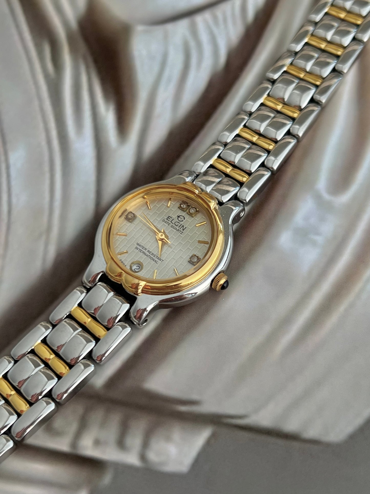 Elgin Two Tone Woman’s Watch with Textured Dial