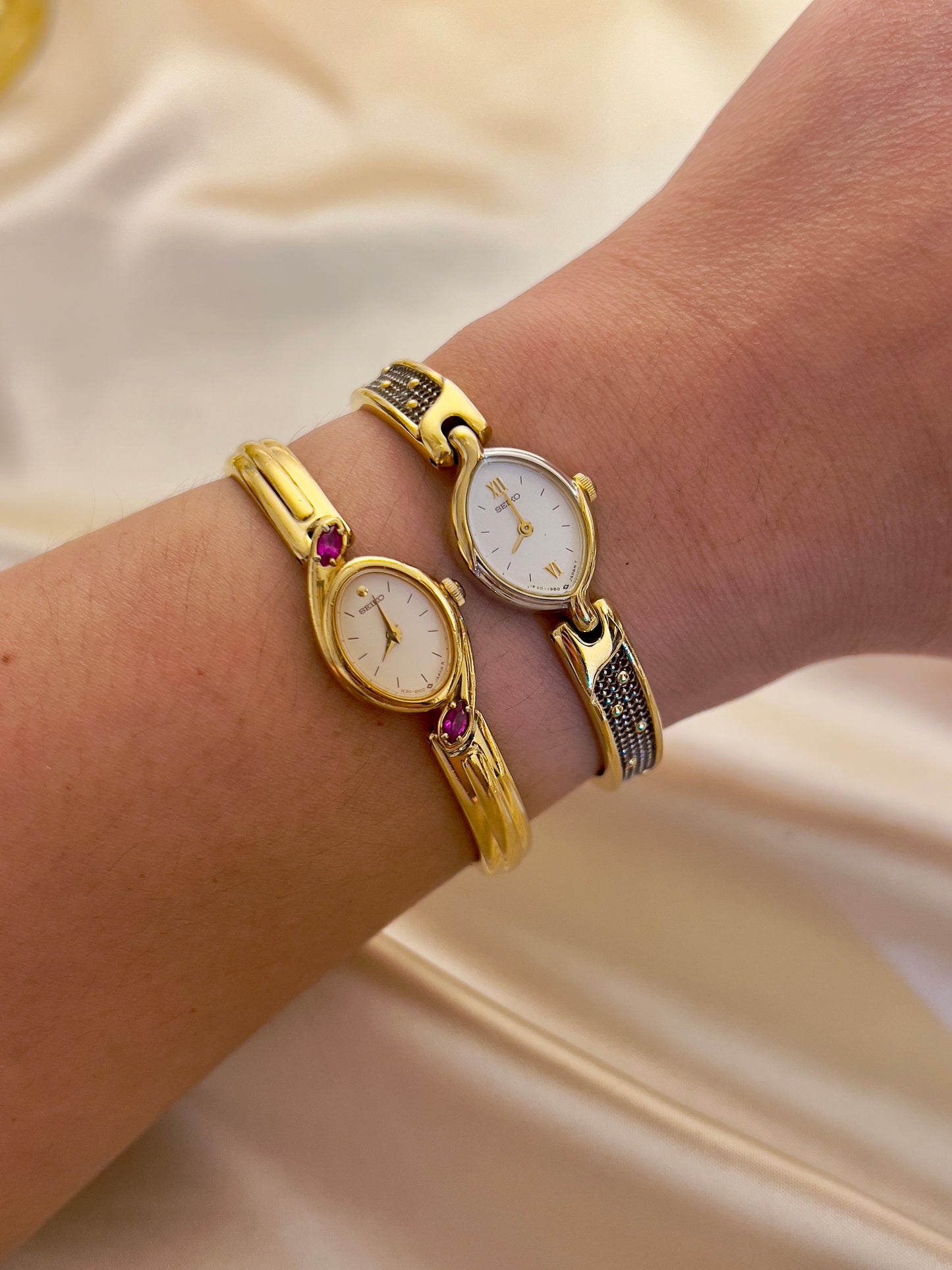 Seiko Gold Bangle Watch with Rubies