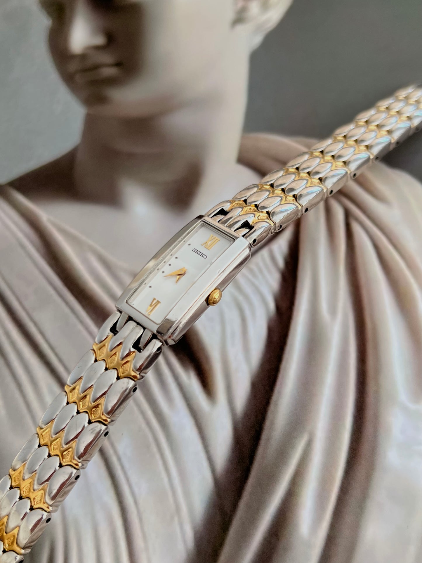 Seiko Two Tone Bracelet Woman's Watch with White Dial