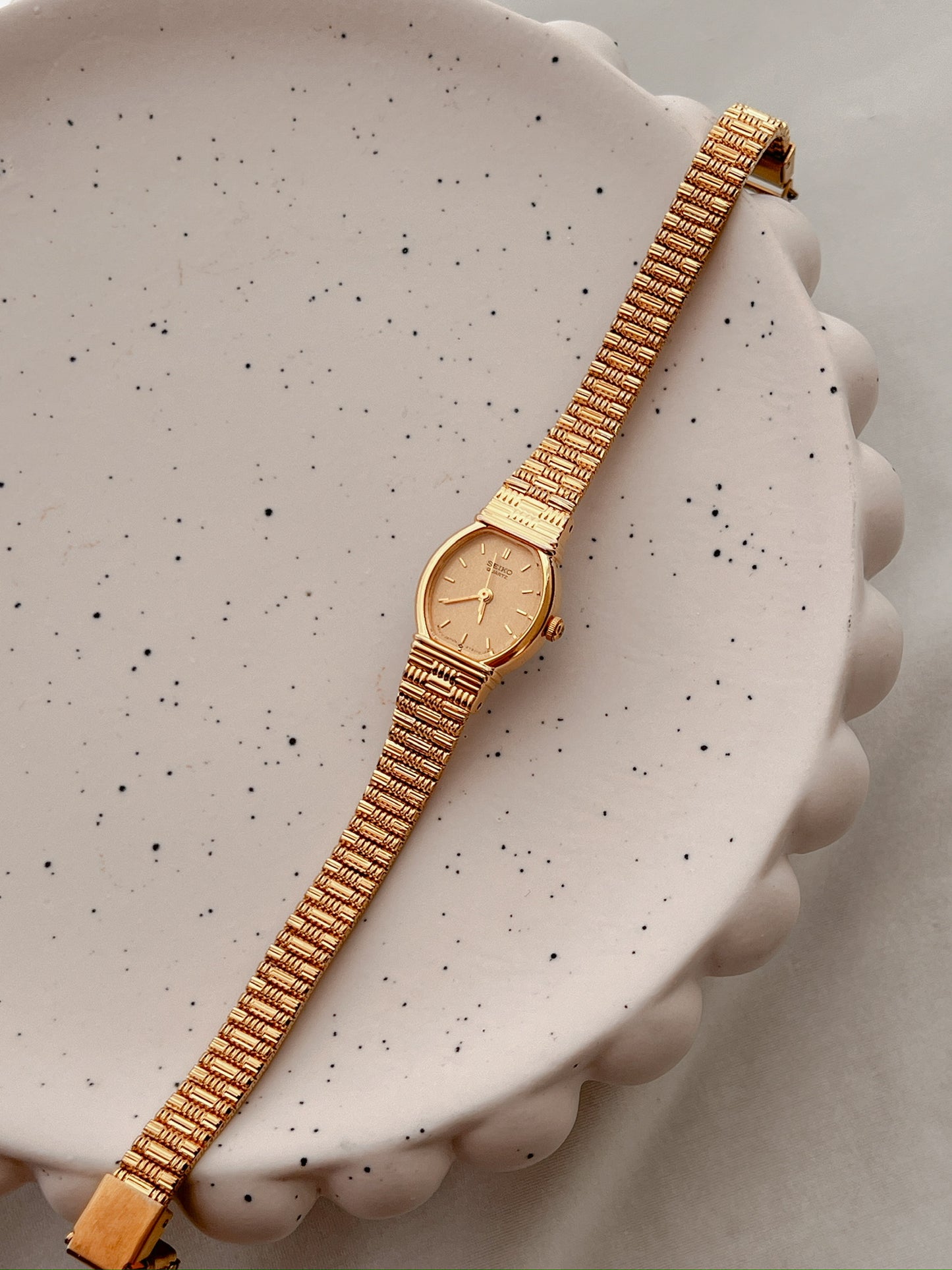 Seiko Gold Toned Vintage Watch with Bamboo Bracelet