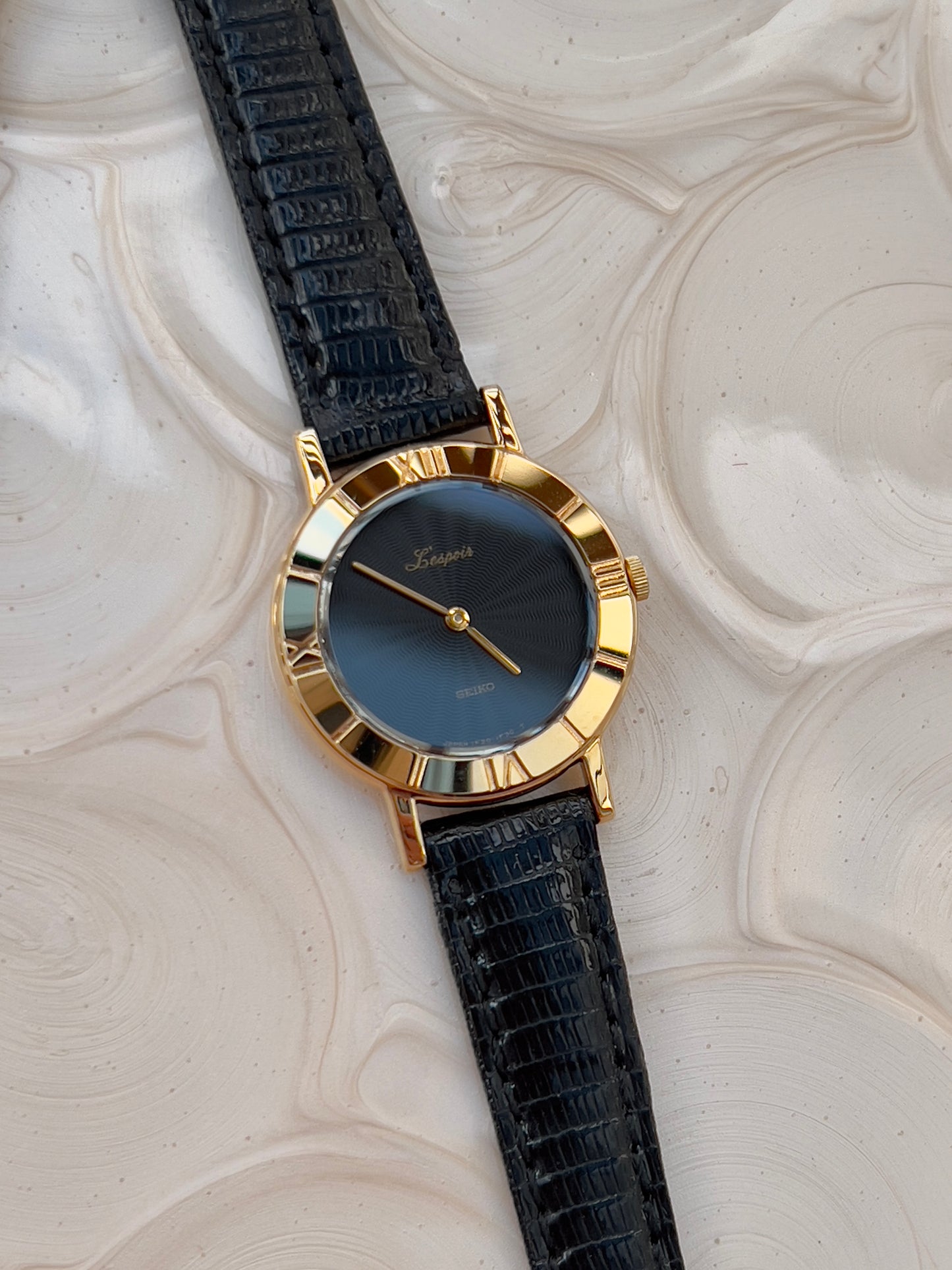 Seiko Guilloche Pattern Black Dial Woman's Watch