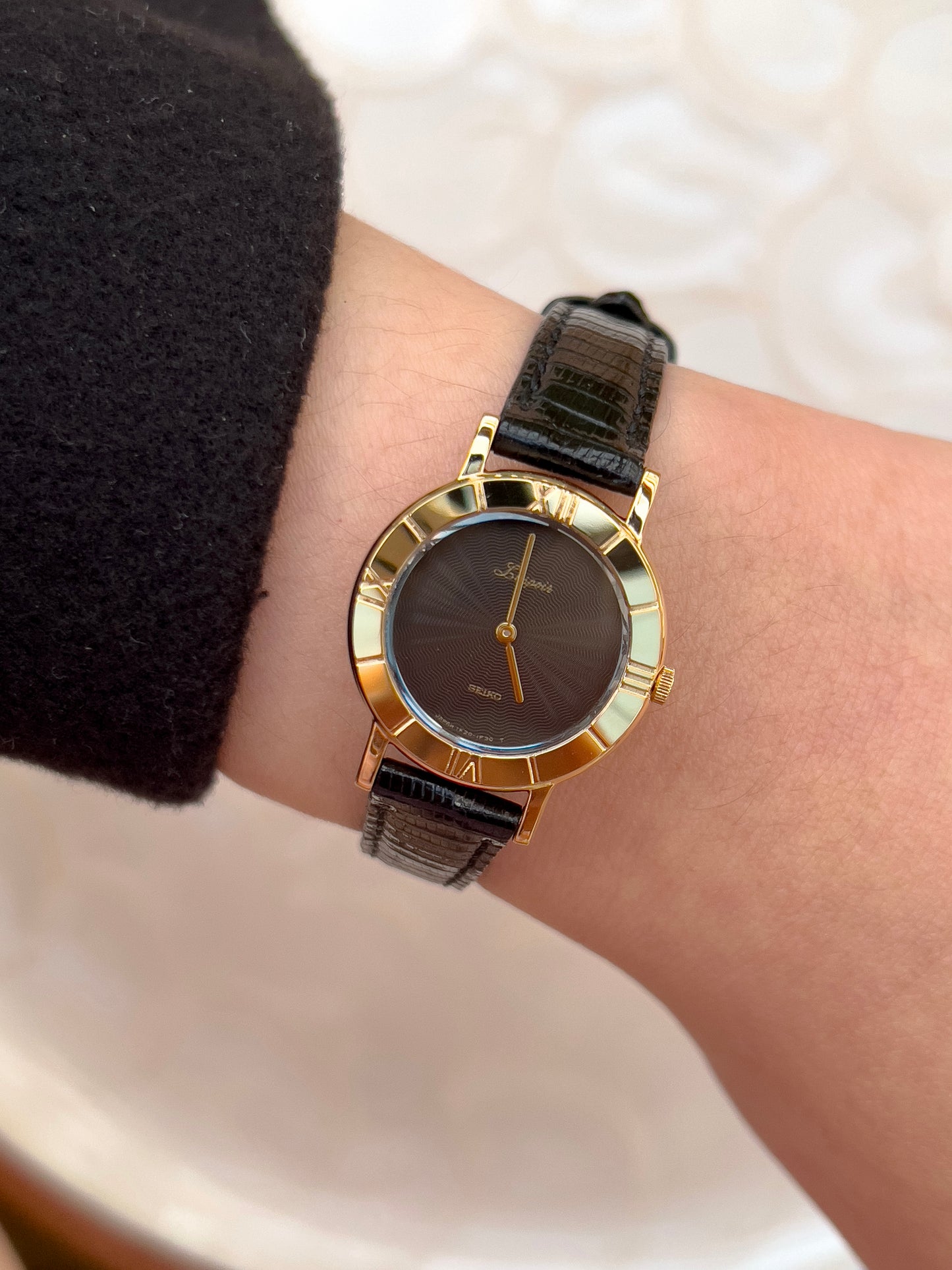 Seiko Guilloche Pattern Black Dial Woman's Watch