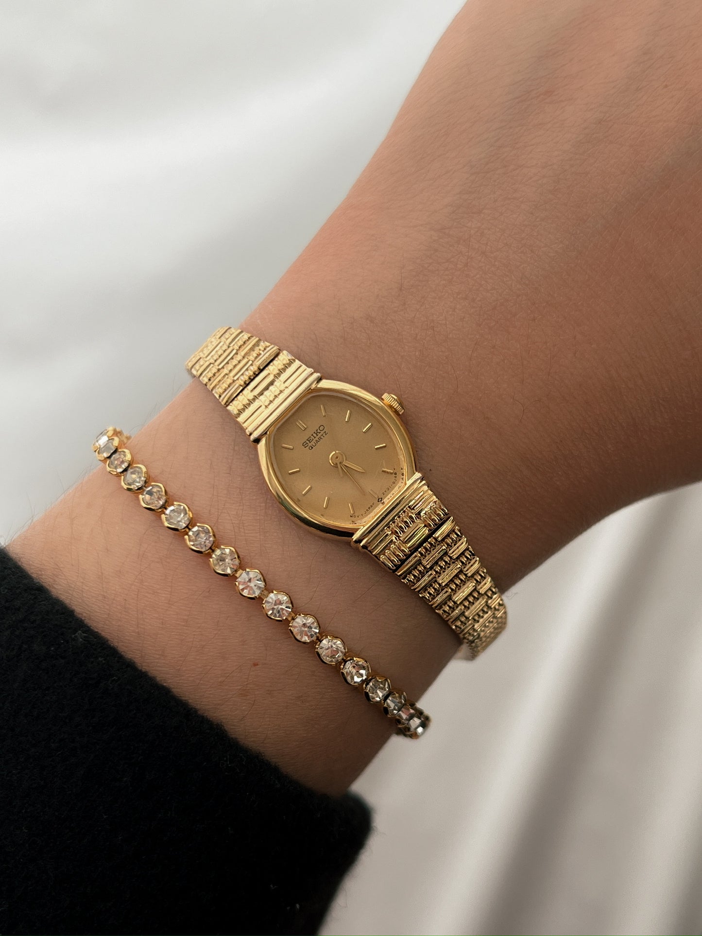 Seiko Gold Toned Vintage Watch with Bamboo Bracelet