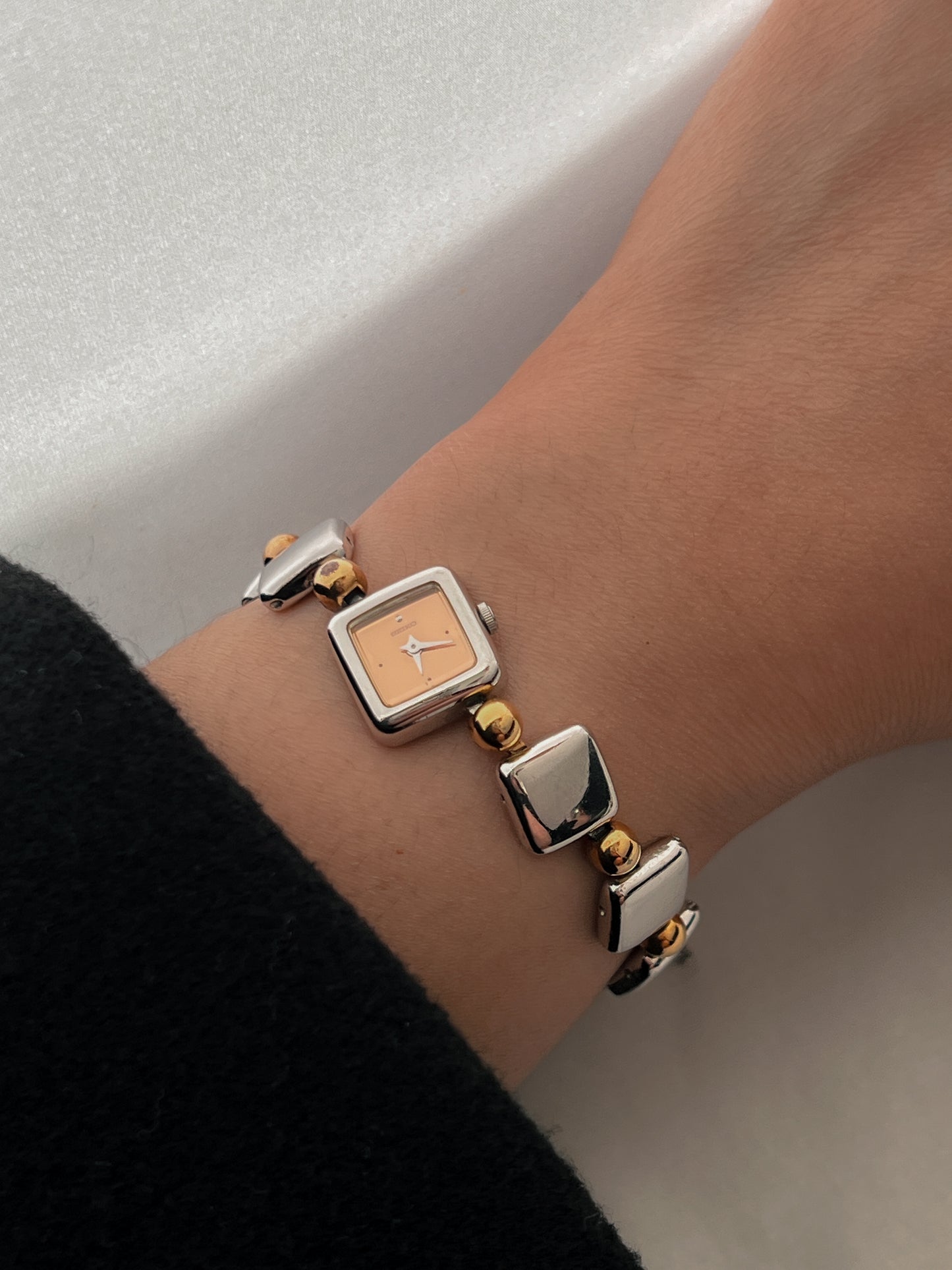 Seiko Square Casual Watch with Cute Two Tone Bracelet