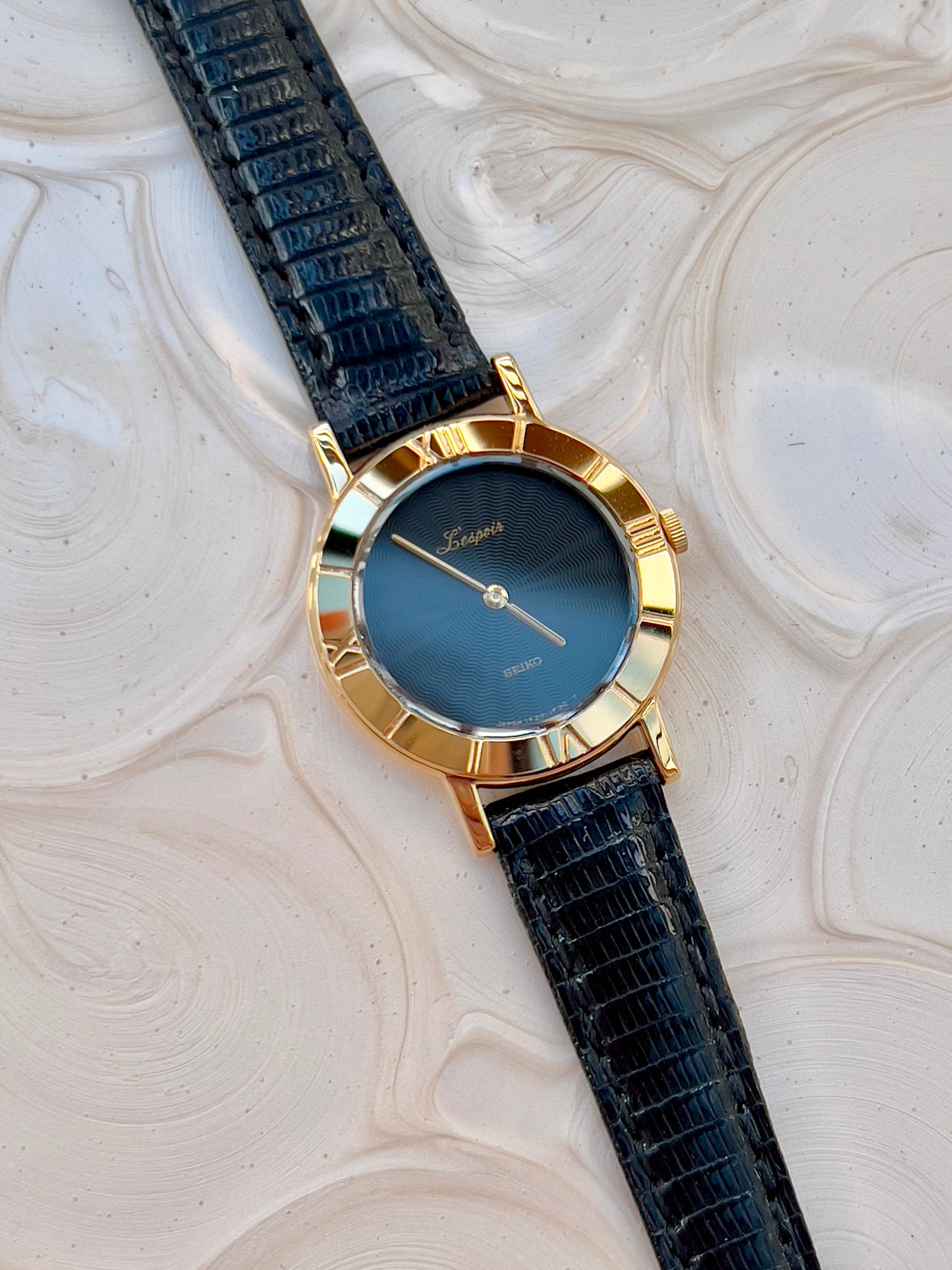 Seiko Guilloche Pattern Black Dial Woman's Watch