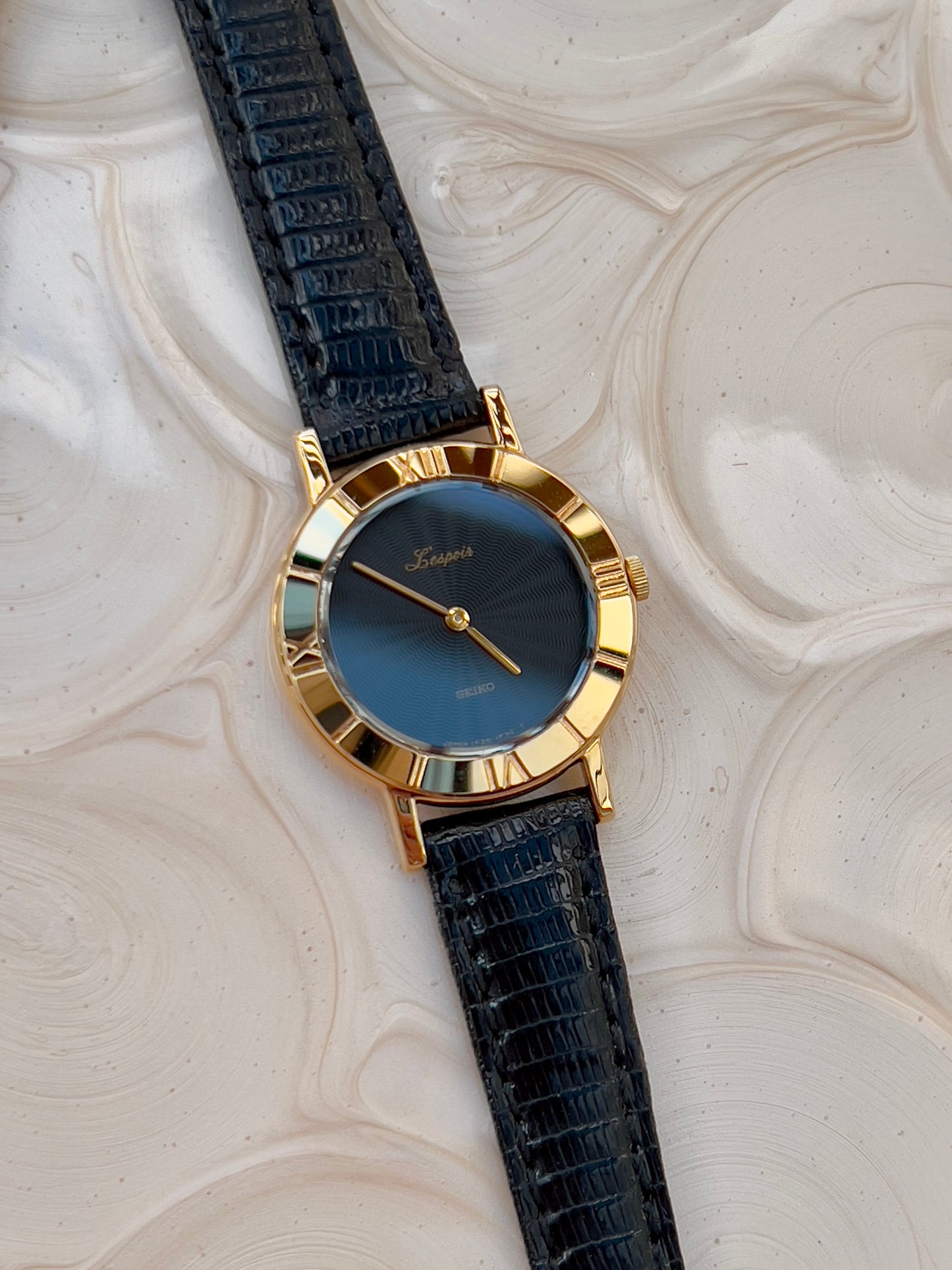 Seiko Guilloche Pattern Black Dial Woman's Watch