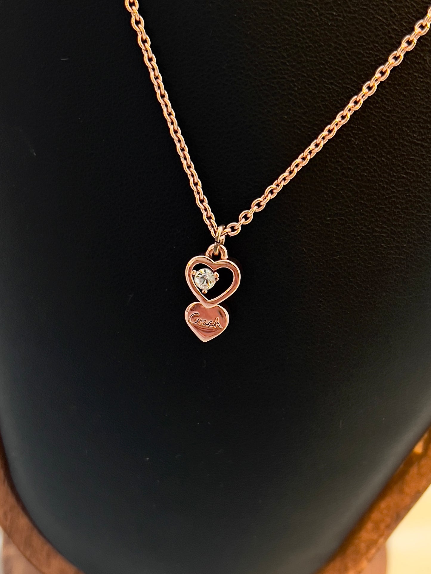 Coach Double Heart Pendant Rose Gold Tone Necklace