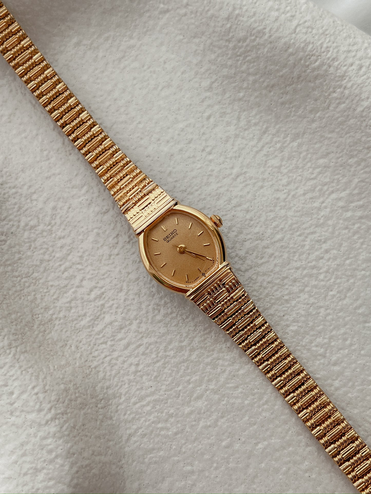 Seiko Gold Toned Vintage Watch with Bamboo Bracelet