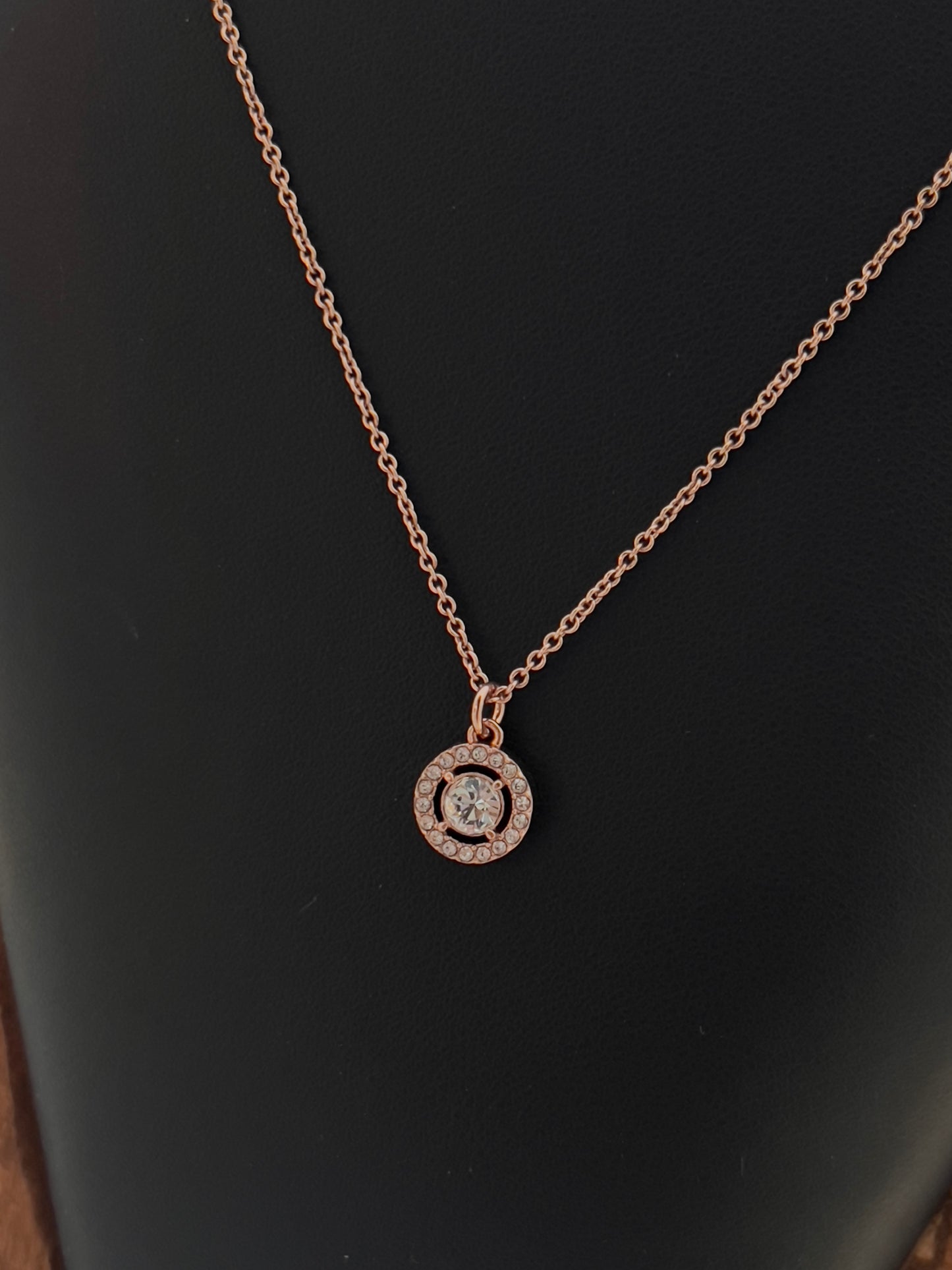 Coach Round Pavé Halo Pendant Rose Gold Tone Necklace