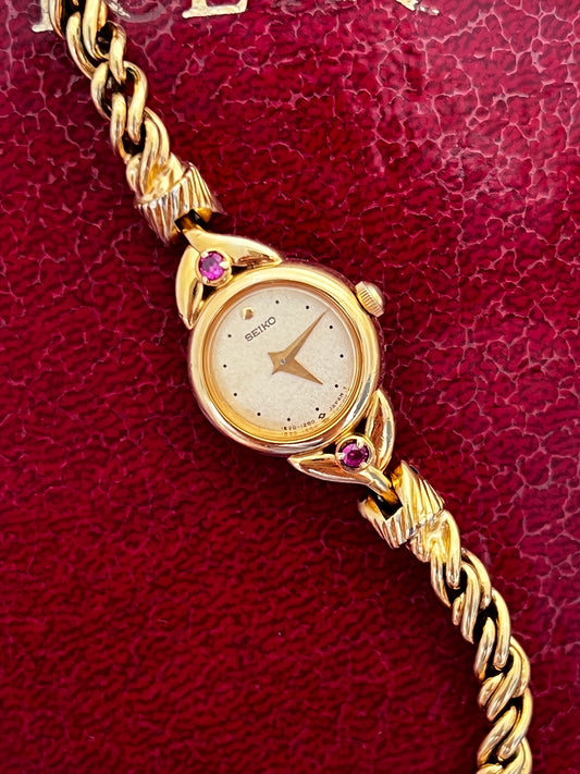 Seiko Rope Bracelet Watch with inlaid Rubies