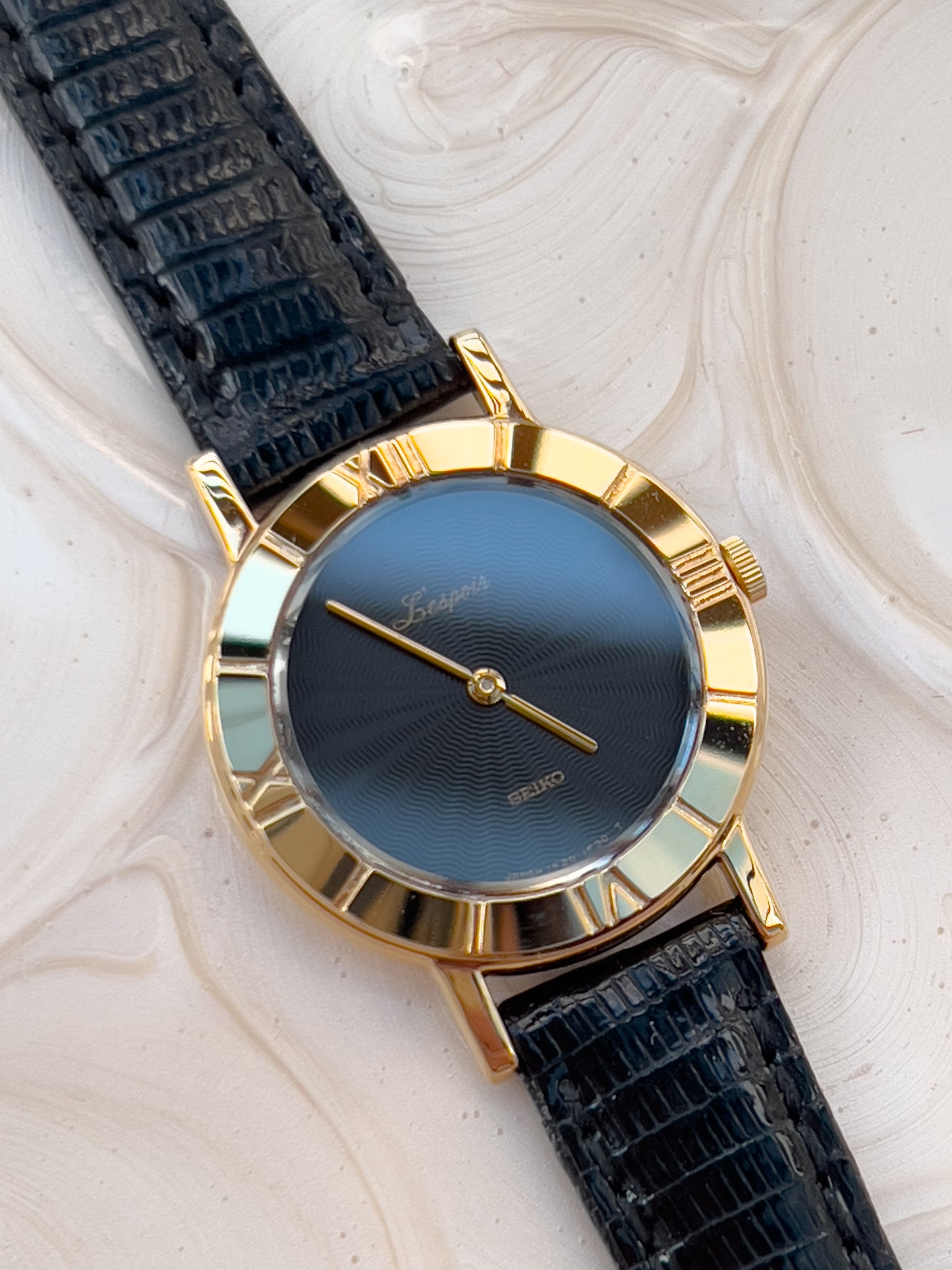 Seiko Guilloche Pattern Black Dial Woman's Watch