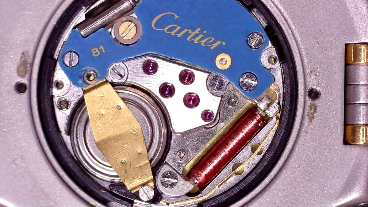 Must de Cartier 21 Custom Adorned with Diamonds Womens Watch, angled view of a vintage women's watch at Gilded Hour.