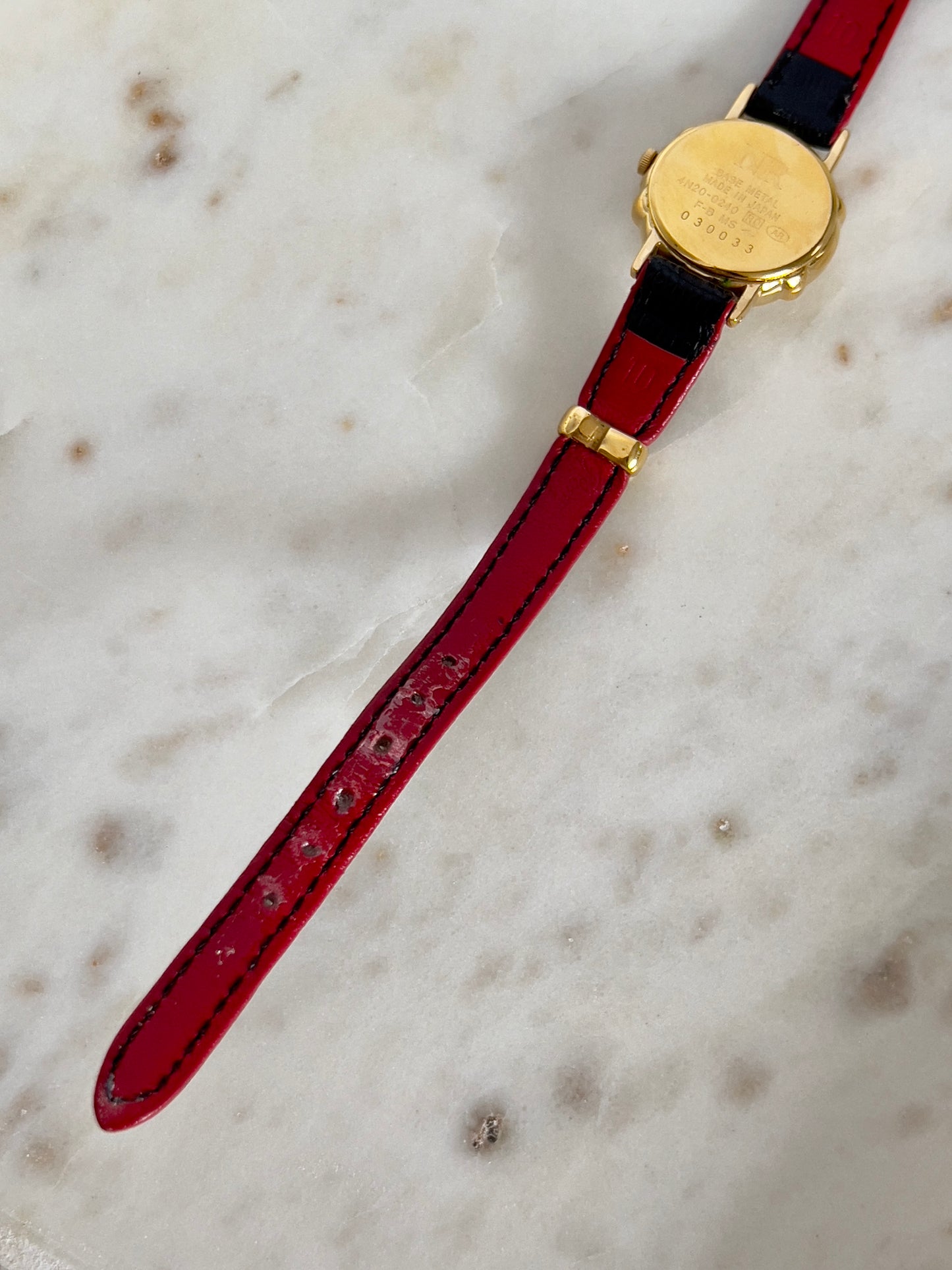 Nina Ricci x Seiko Ladies Vintage Watch – Gold Case, Crystal Accents, Black Leather Strap