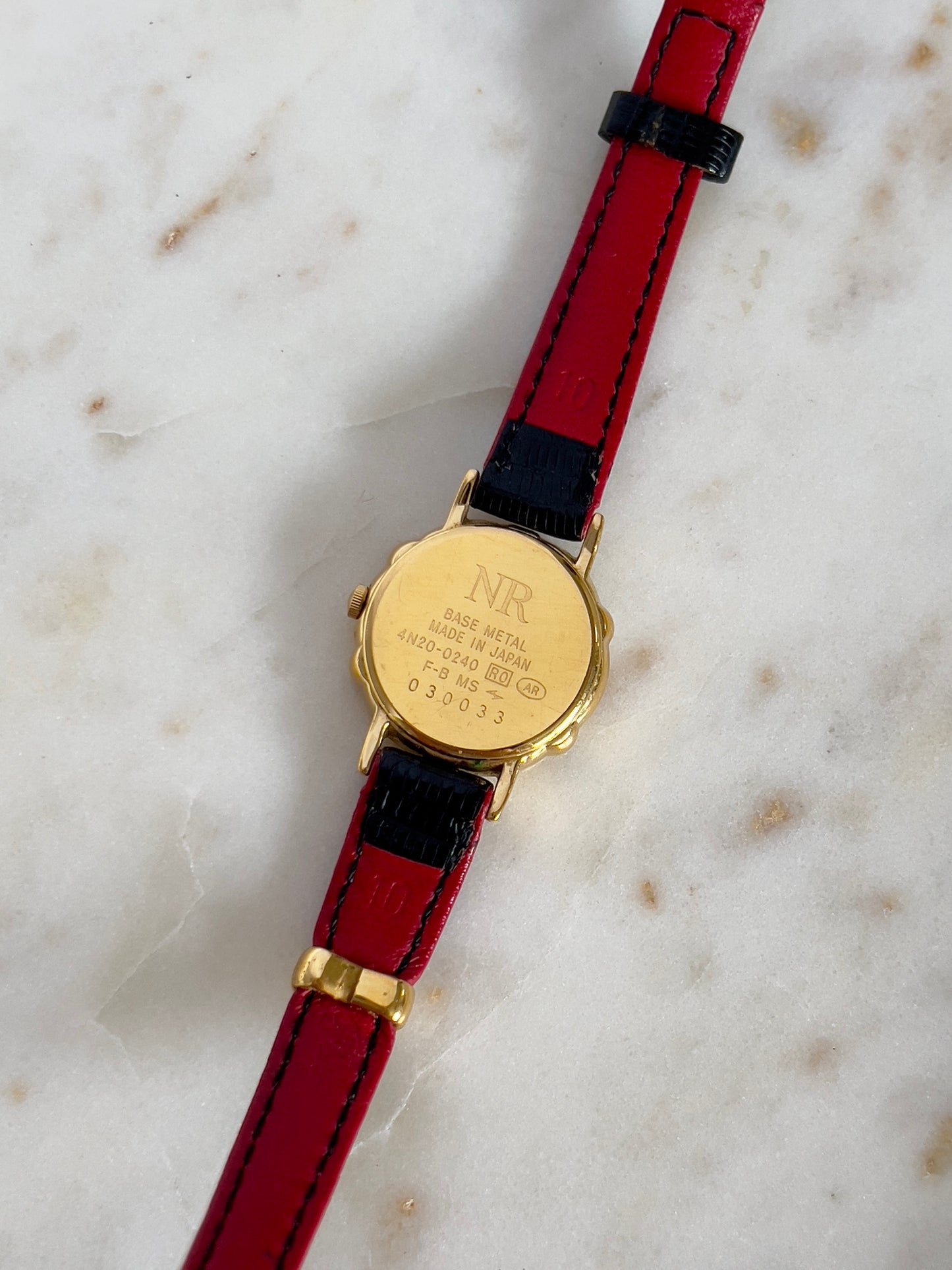 Nina Ricci x Seiko Ladies Vintage Watch – Gold Case, Crystal Accents, Black Leather Strap