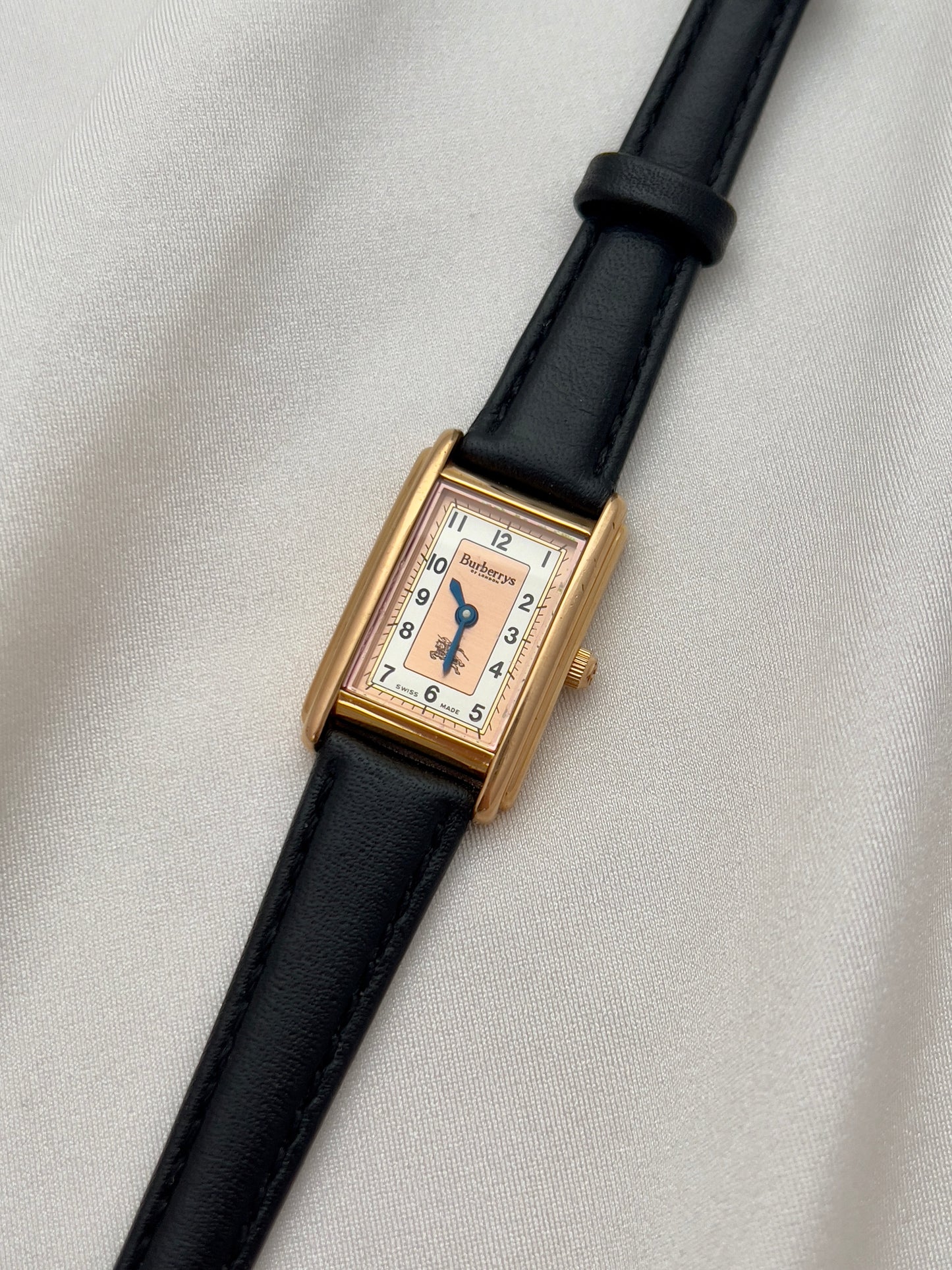 Burberrys Ladies Tank Watch – Blued Hands & Salmon-White Dial