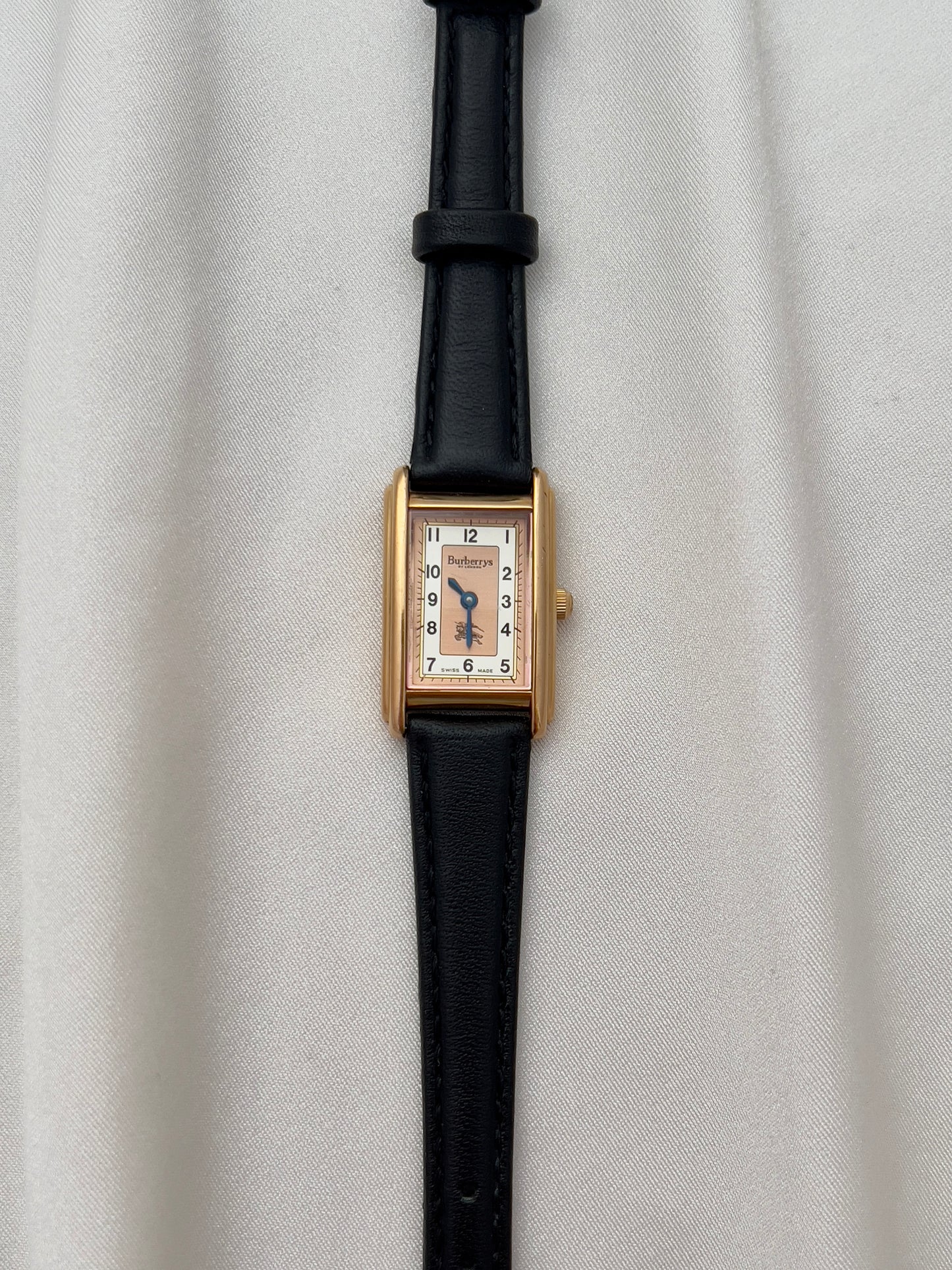Burberrys Ladies Tank Watch – Blued Hands & Salmon-White Dial