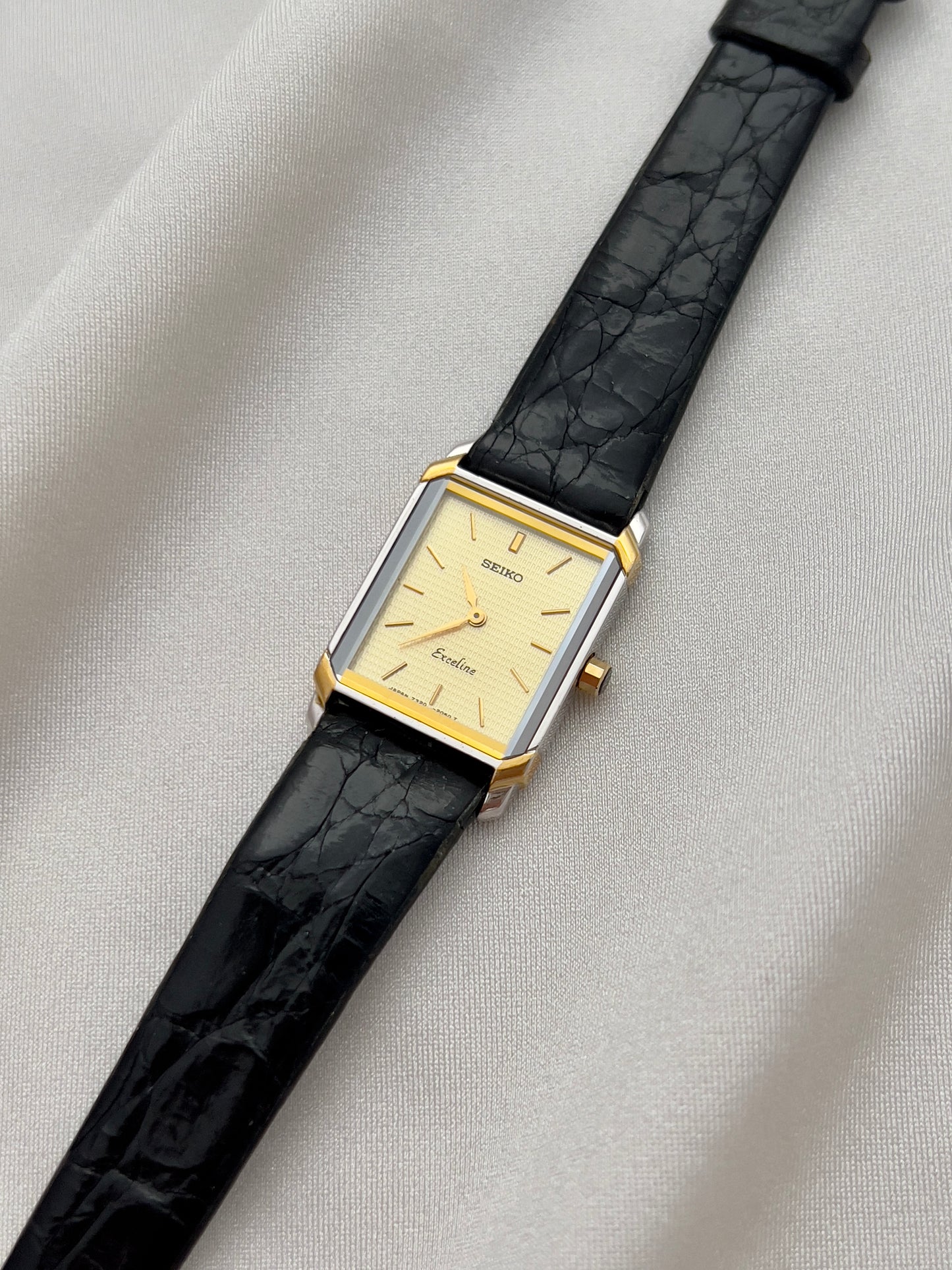 Seiko Exceline Tank Champagne Guilloché Dial Ladies Rectangular Watch
