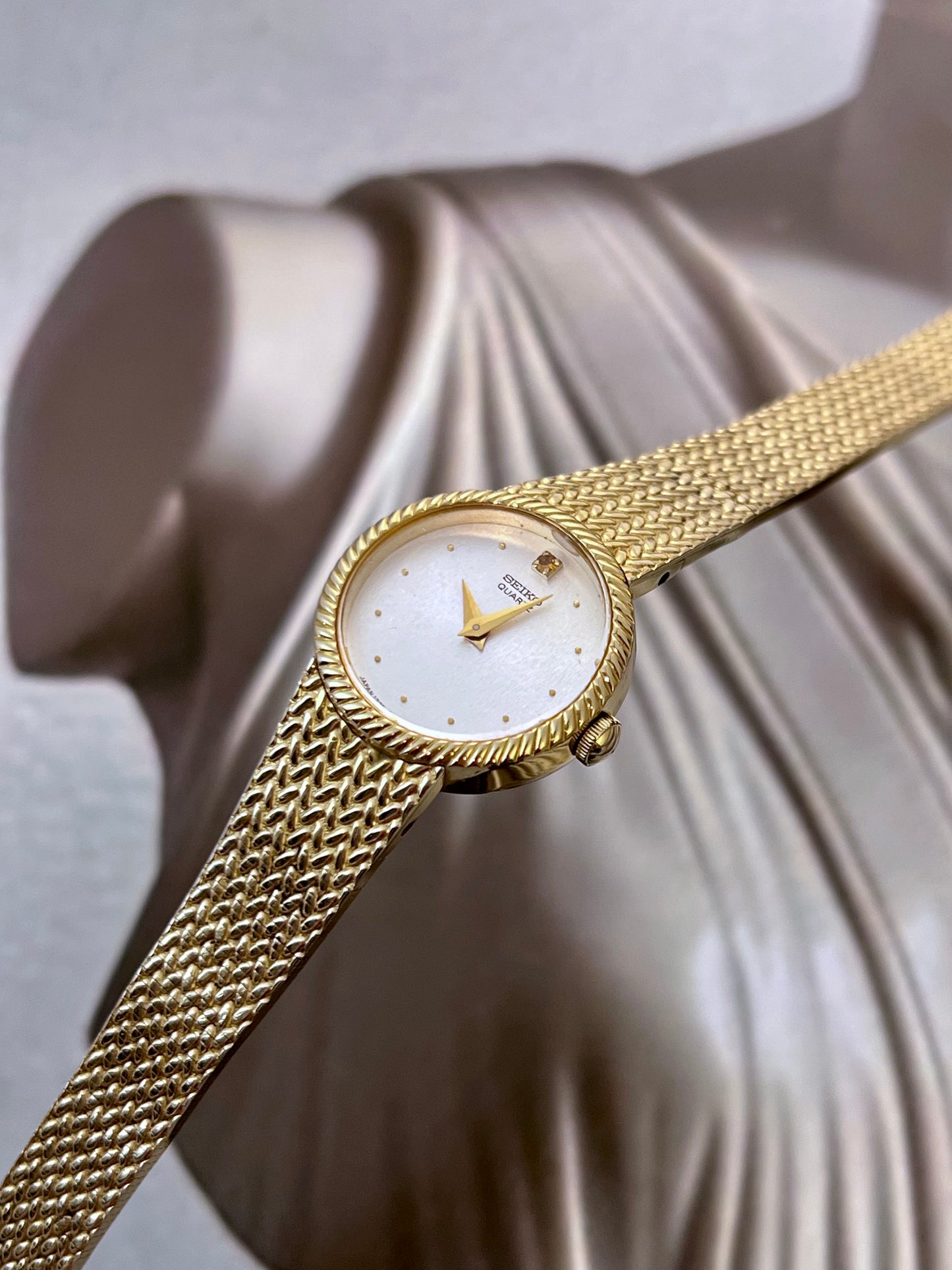 Seiko Womens Watch with Rope Bezel and Gold Woven Bracelet