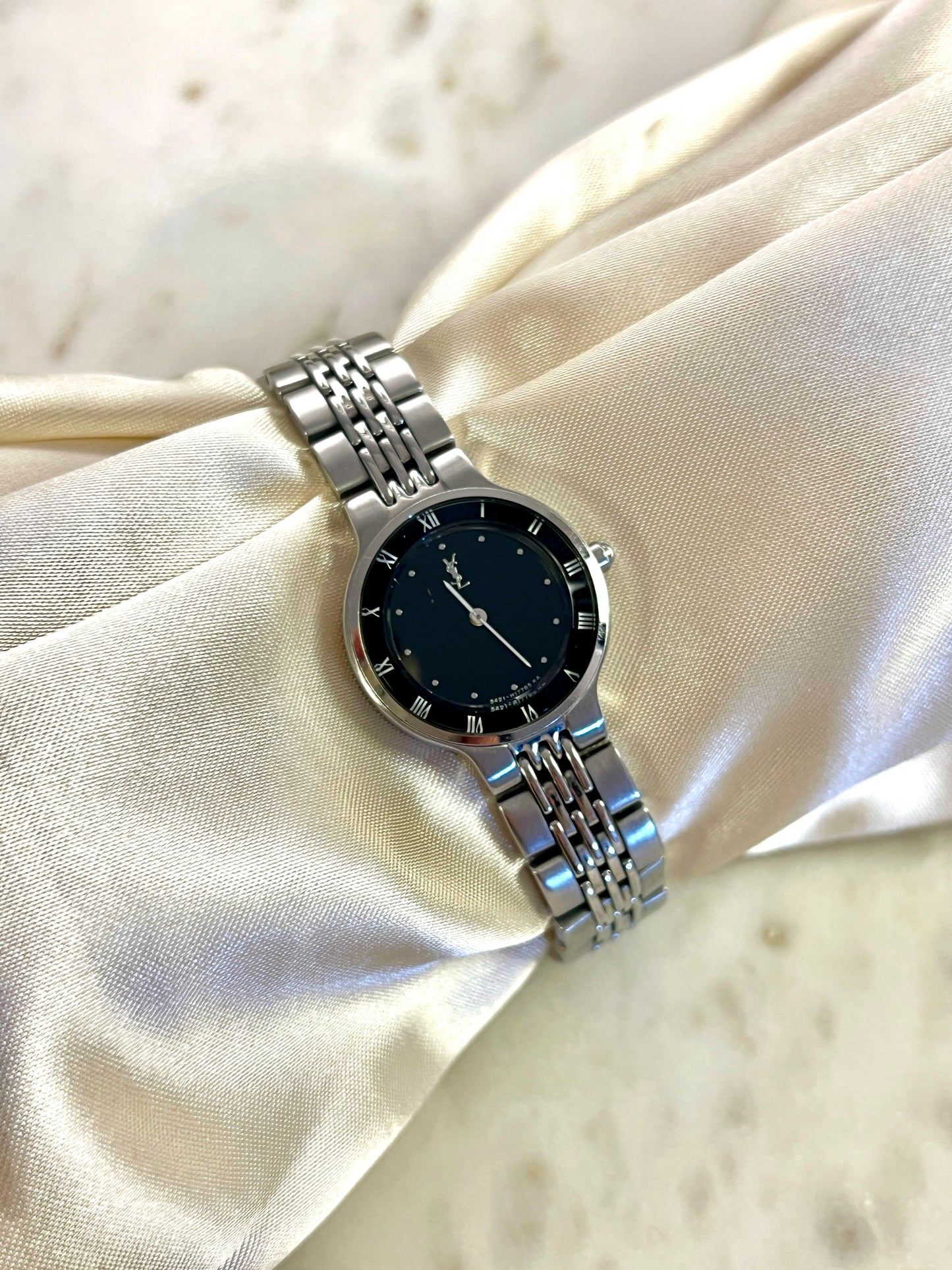 Yves Saint Laurent Black Dial Ladies Watch with Domed Glass