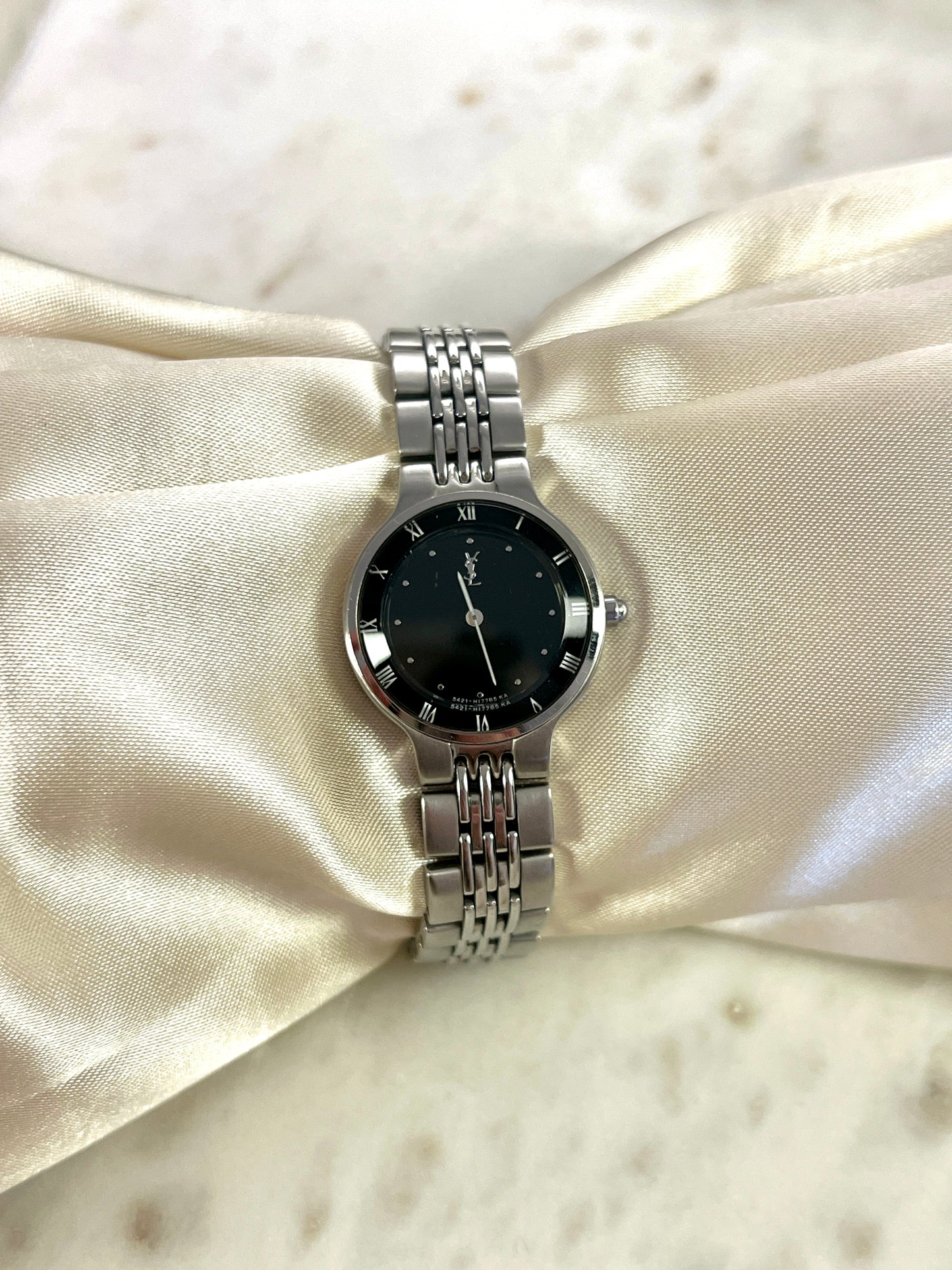 Yves Saint Laurent Black Dial Ladies Watch with Domed Glass