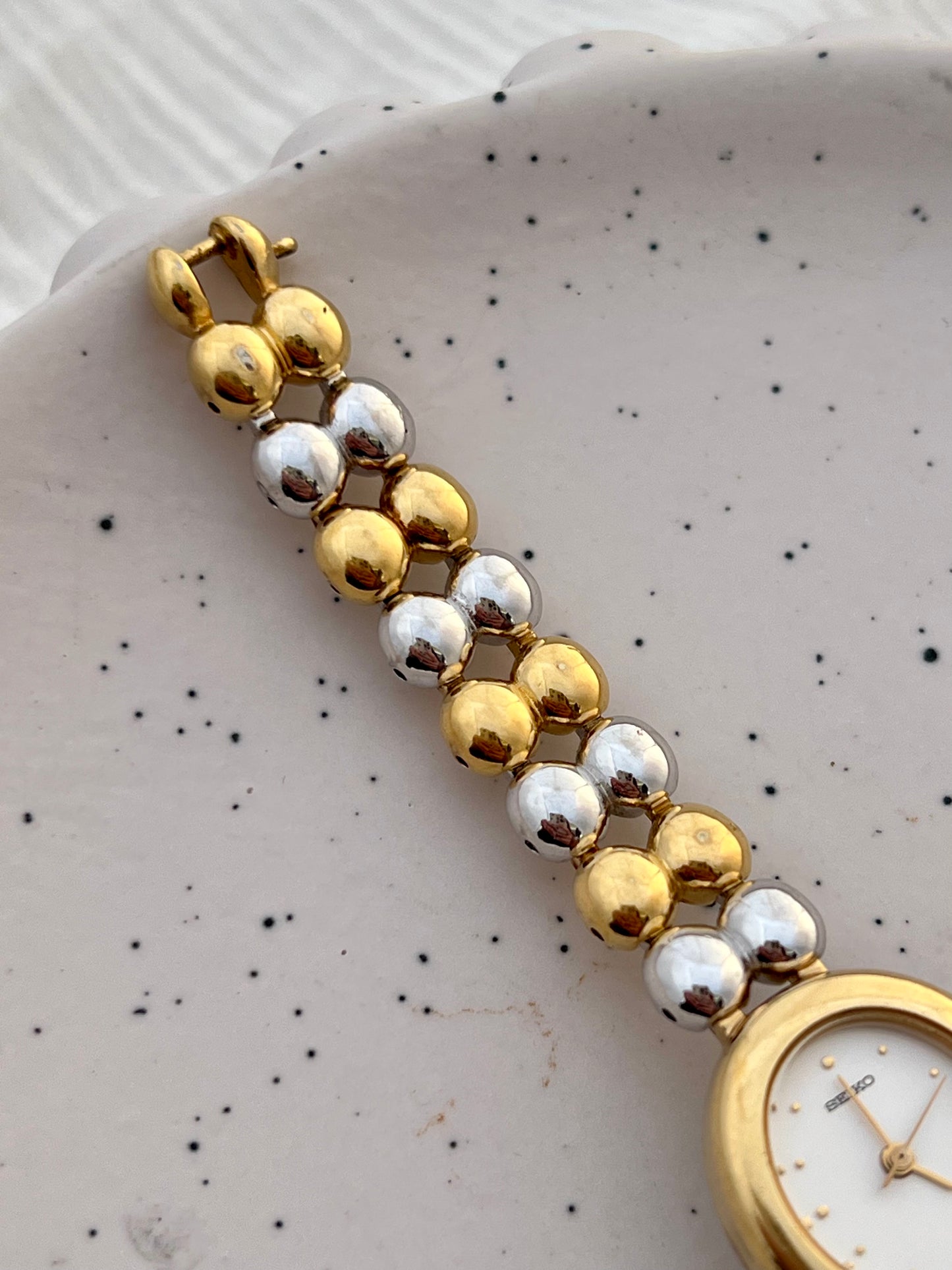 Seiko Ladies Two-Tone Oval Watch with Beads Bracelet