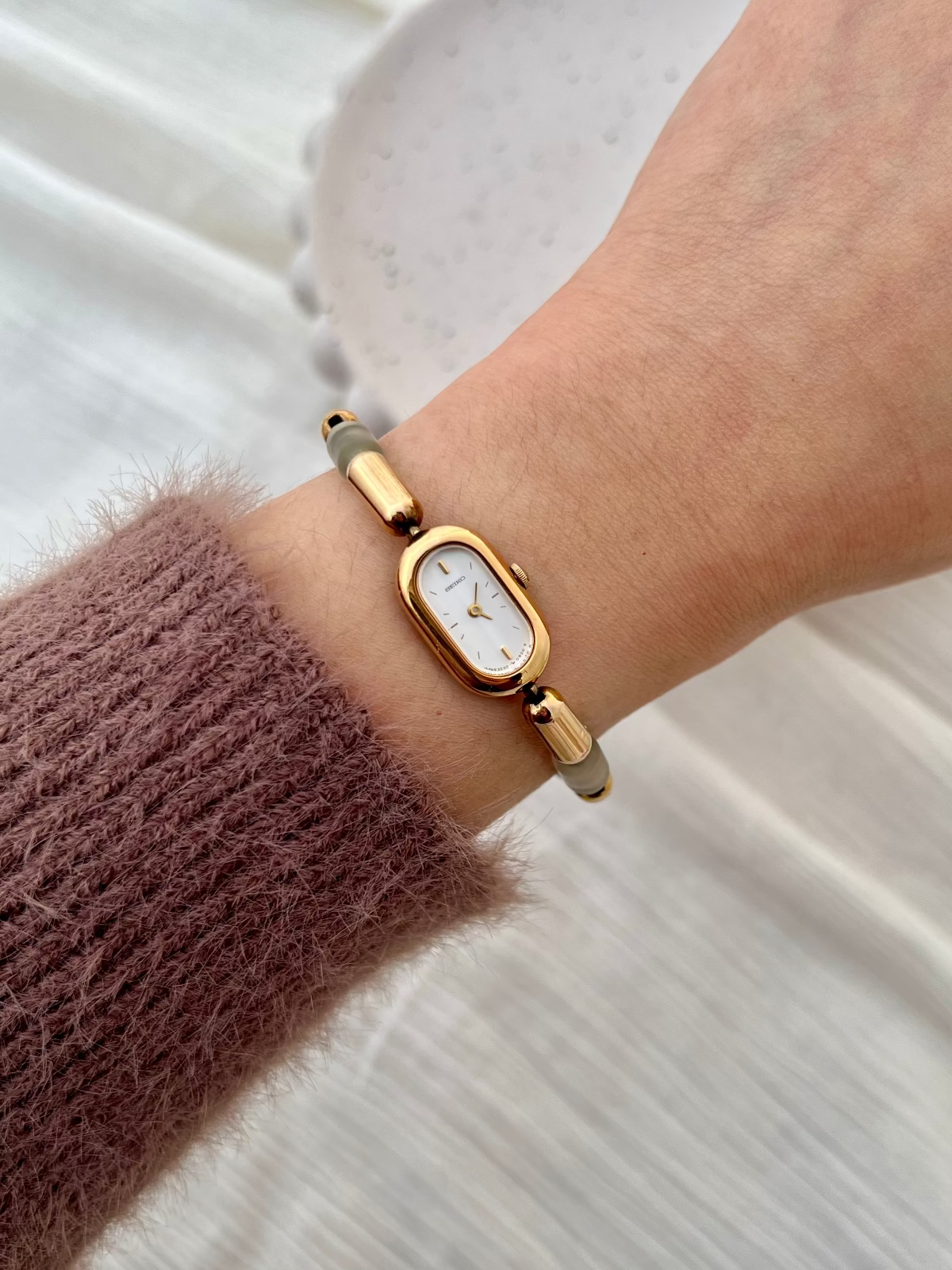 Seiko Ladies Capsule Shaped Gold and Unique Resin Bracelet Watch