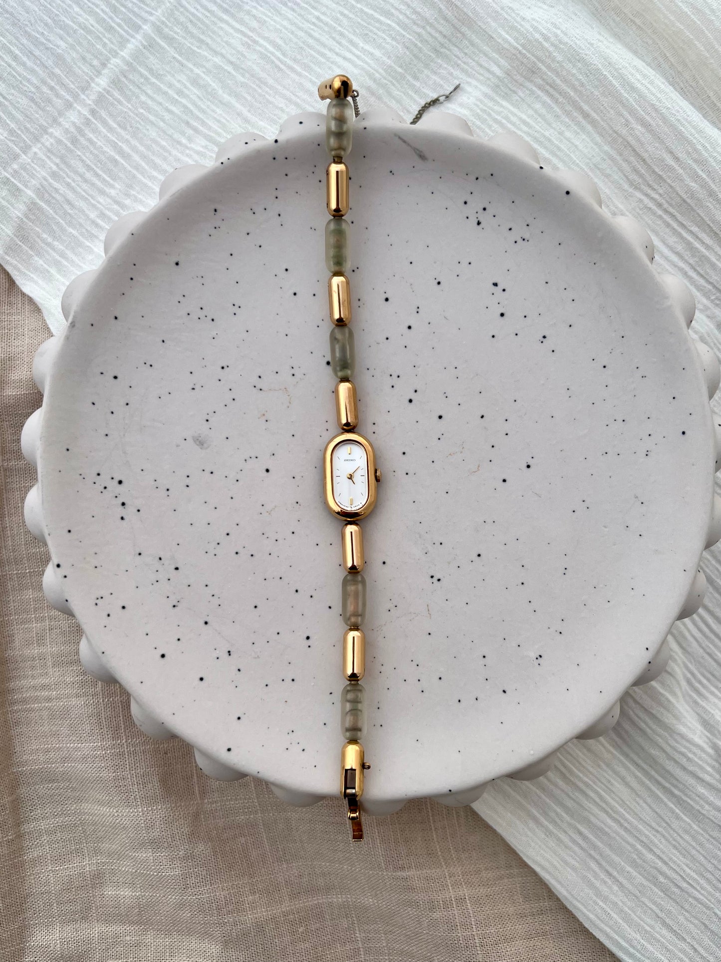 Seiko Ladies Capsule Shaped Gold and Unique Resin Bracelet Watch