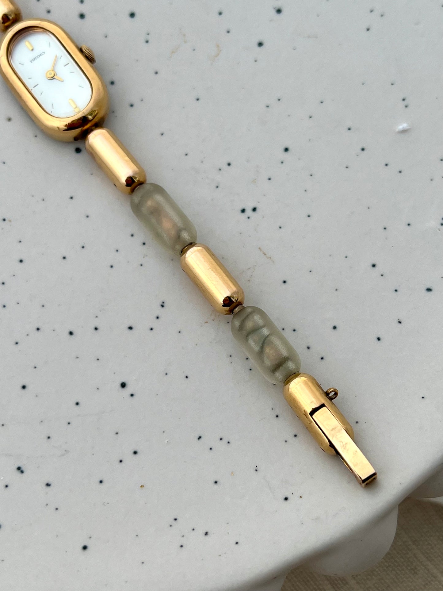 Seiko Ladies Capsule Shaped Gold and Unique Resin Bracelet Watch