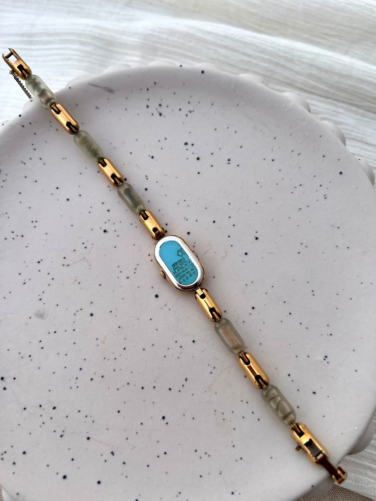 Seiko Ladies Capsule Shaped Gold and Unique Resin Bracelet Watch