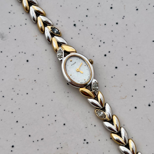 Seiko Ladies Two Tone Oval Bracelet Watch with Gem Stones