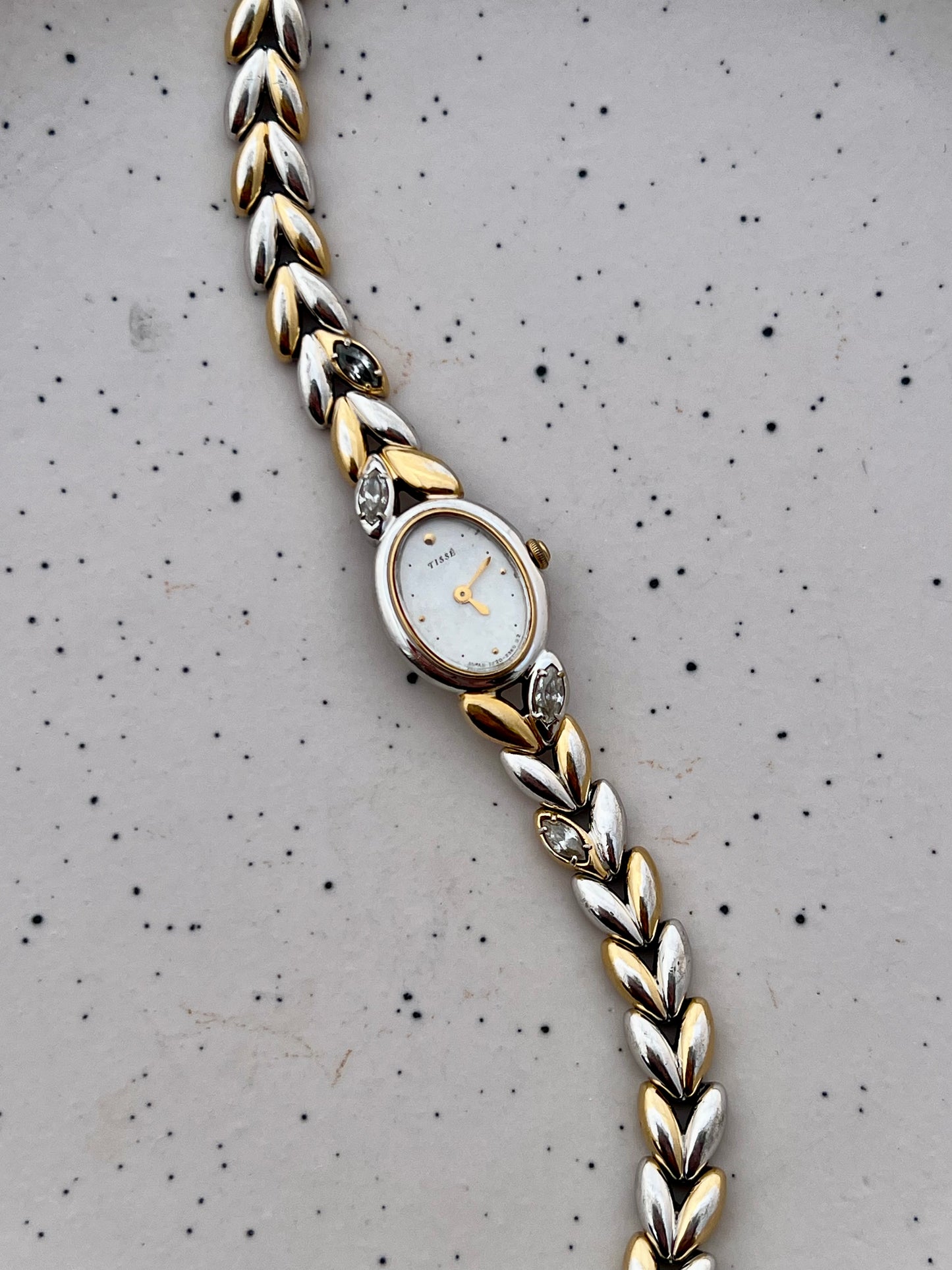 Seiko Ladies Two Tone Oval Bracelet Watch with Gem Stones
