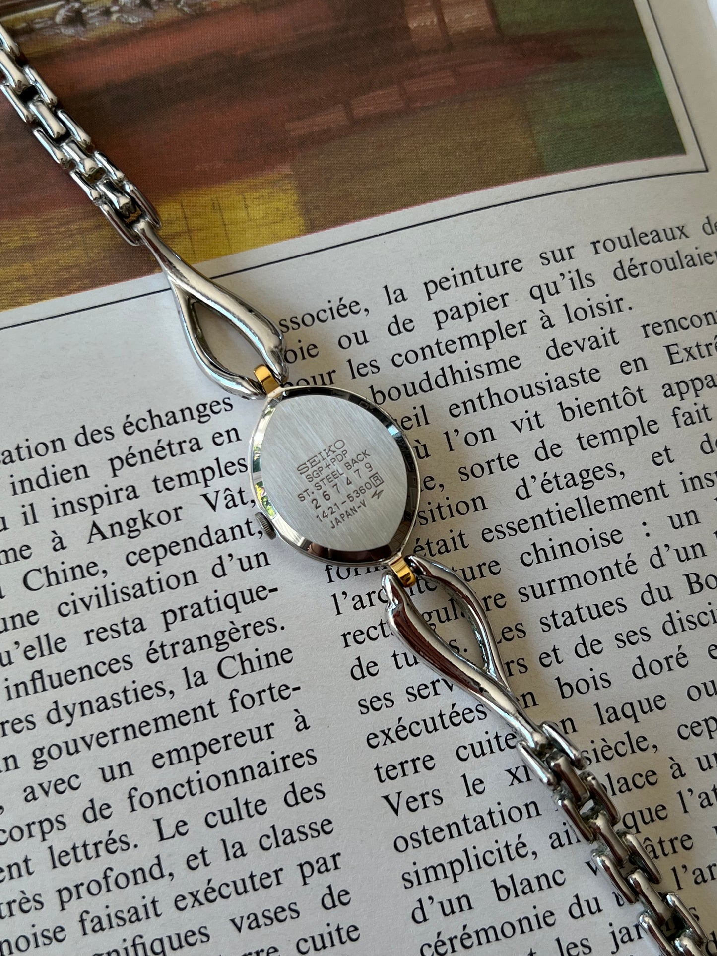 Seiko Oval Textured Case Black Dial Two-Tone Watch