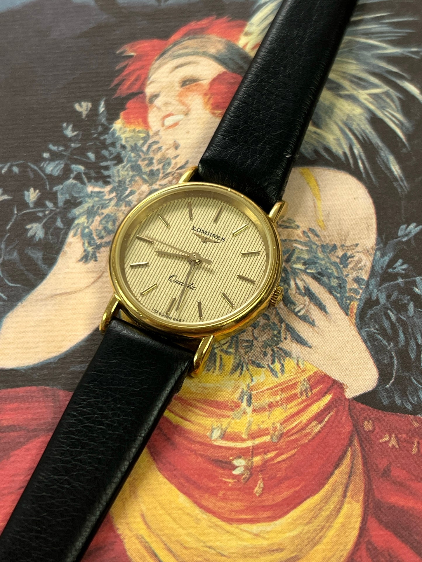 Longines Vintage Gold Women’s Watch with Textured Dial and Leather Strap