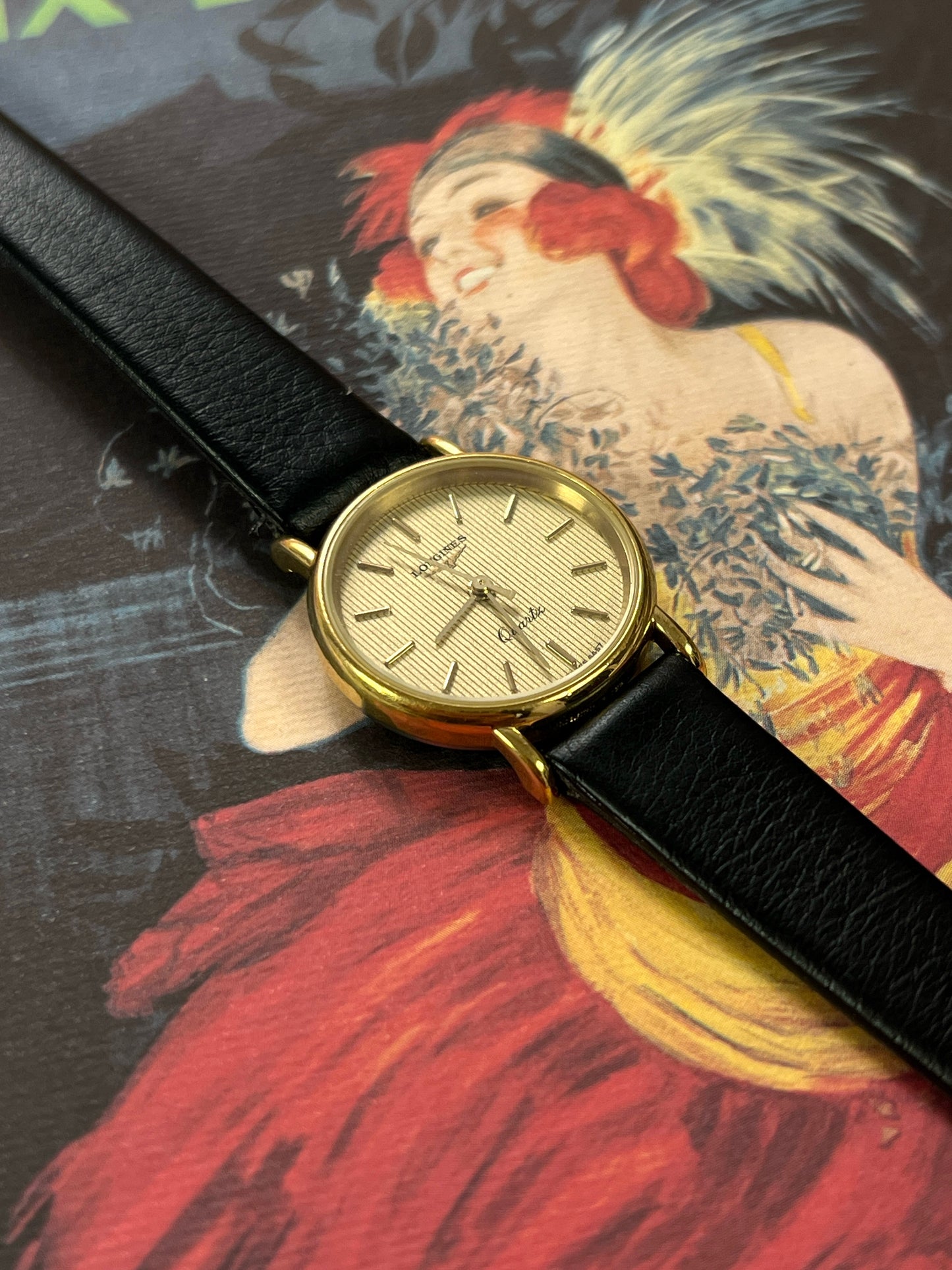 Longines Vintage Gold Women’s Watch with Textured Dial and Leather Strap