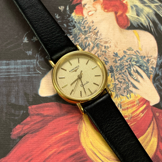 Longines Vintage Gold Women’s Watch with Textured Dial and Leather Strap