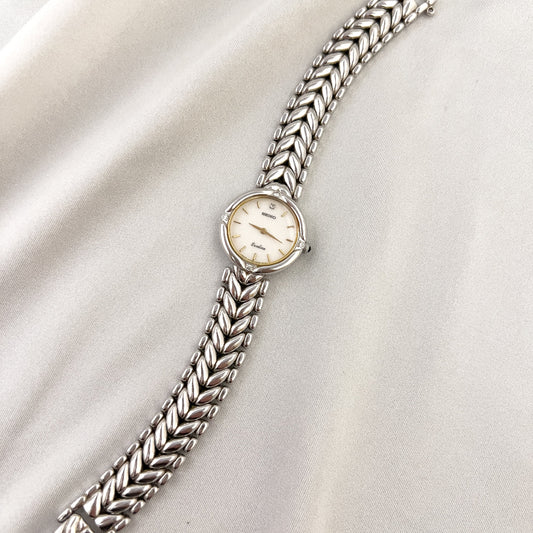 Seiko Exceline Woman's Watch with Diamonds and Sculpted Pattern Bracelet