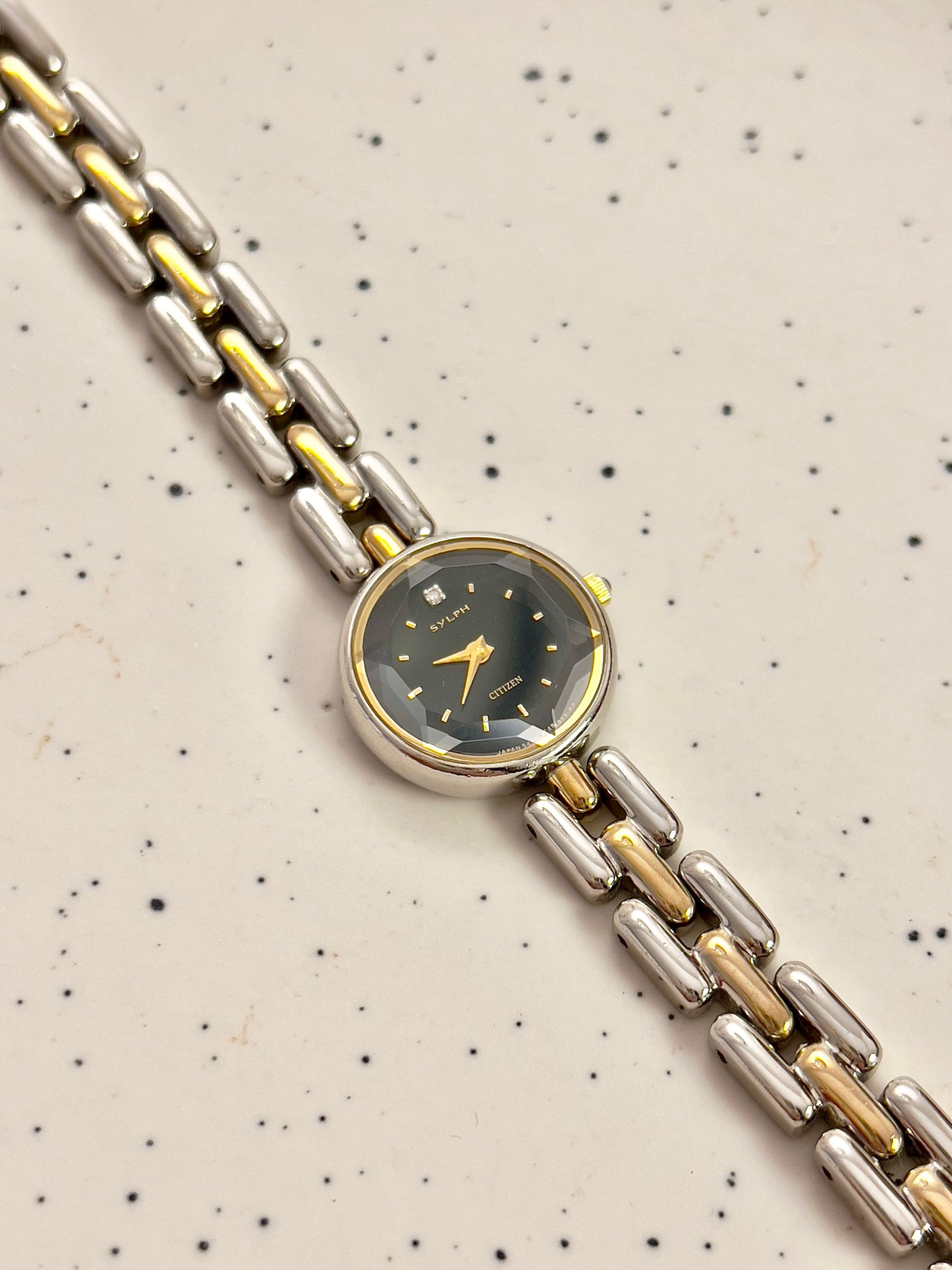 Citizen Black Dial Two-Tone Bracelet Woman's Watch with Faceted Crystal