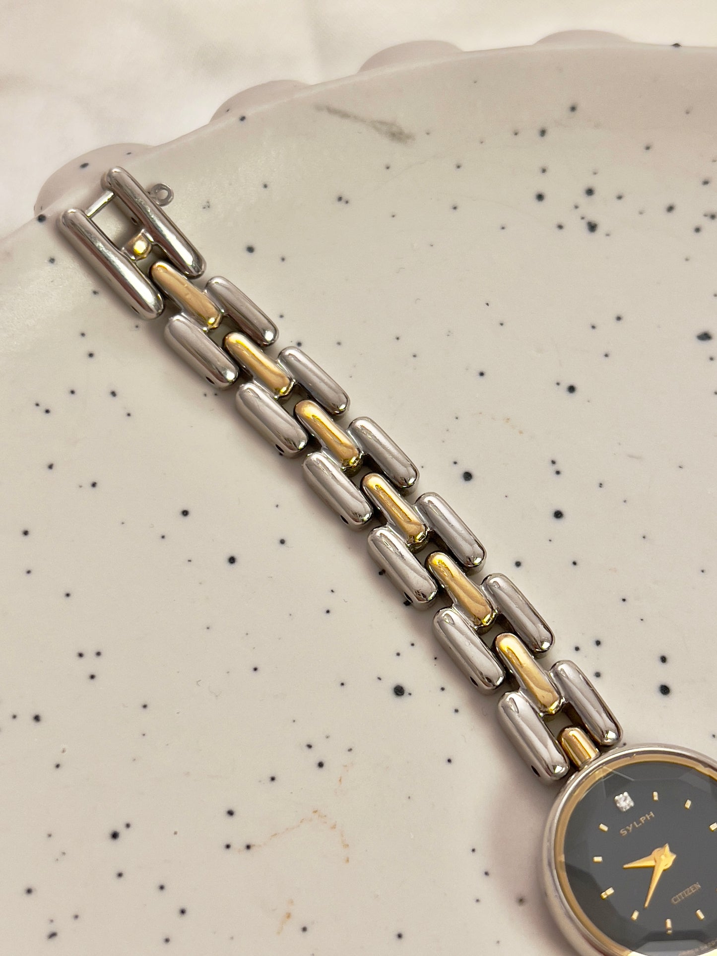 Citizen Black Dial Two-Tone Bracelet Woman's Watch with Faceted Crystal
