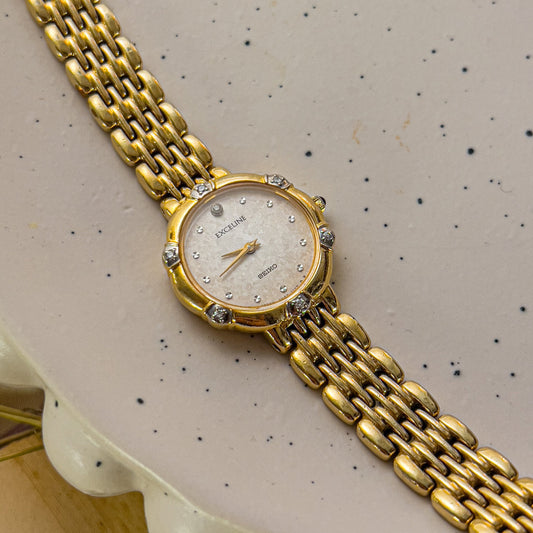 Seiko Exceline Gold Women's Watch with Diamonds