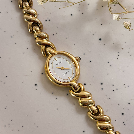 Seiko Exceline Gold Toned Watch with Unique Bracelet