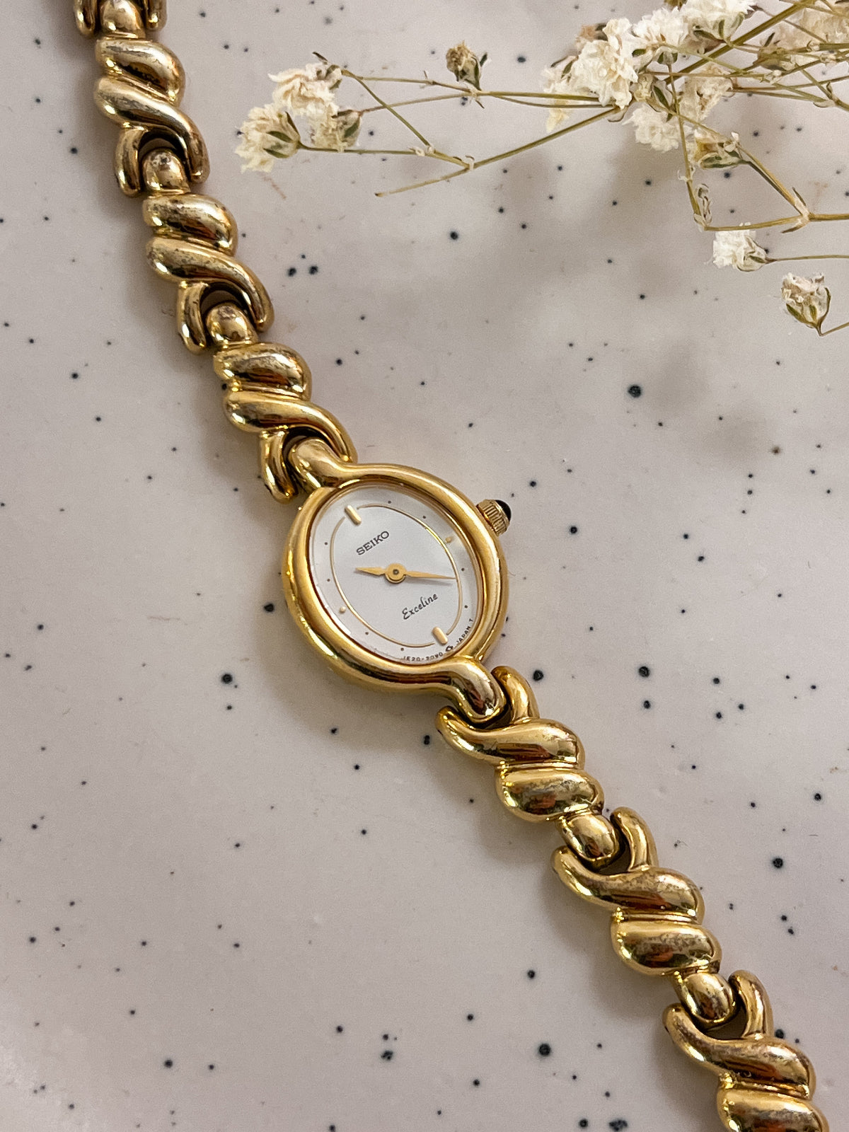 Seiko Exceline Gold Toned Watch with Unique Bracelet