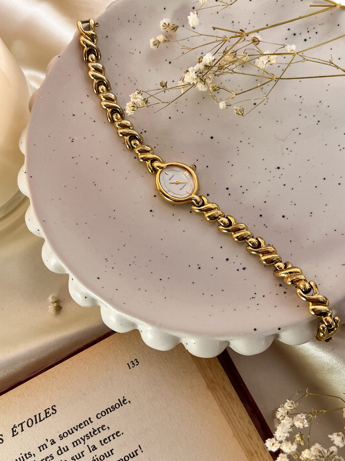 Seiko Exceline Gold Toned Watch with Unique Bracelet