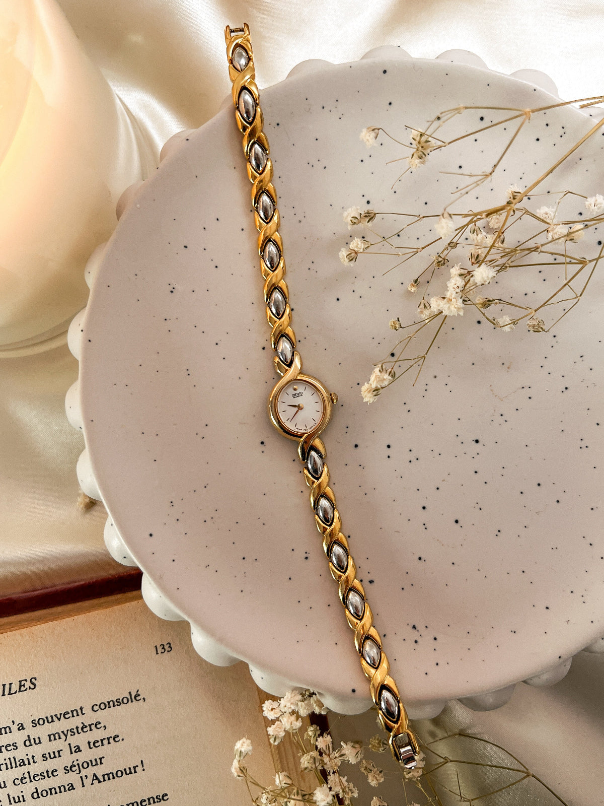 Seiko Gold Cased Women's Watch with Unique Dual Tone Bracelet