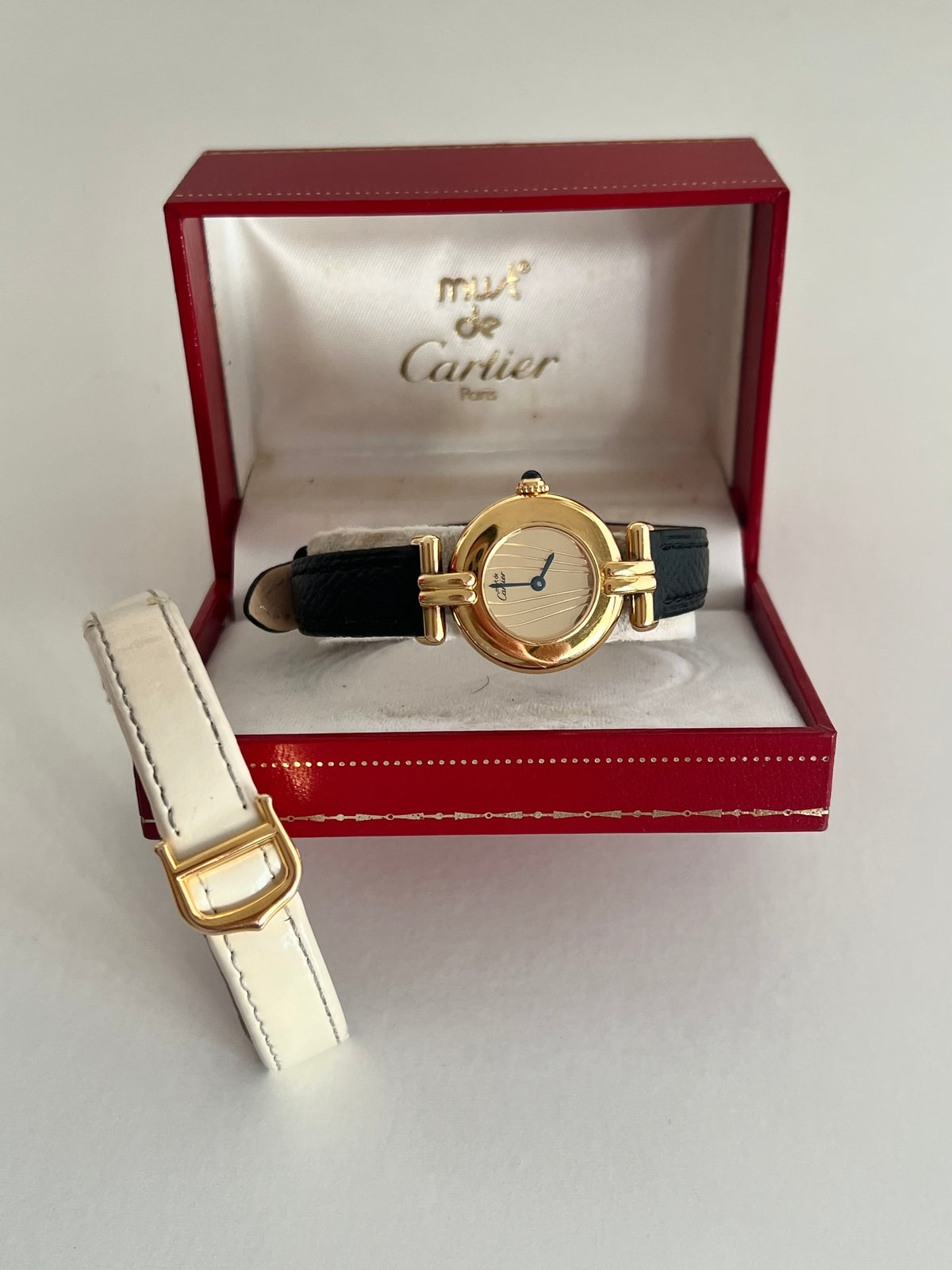Must de Cartier Colisee Sunray Women's Watch, wrist shot of a vintage women's watch at Gilded Hour.