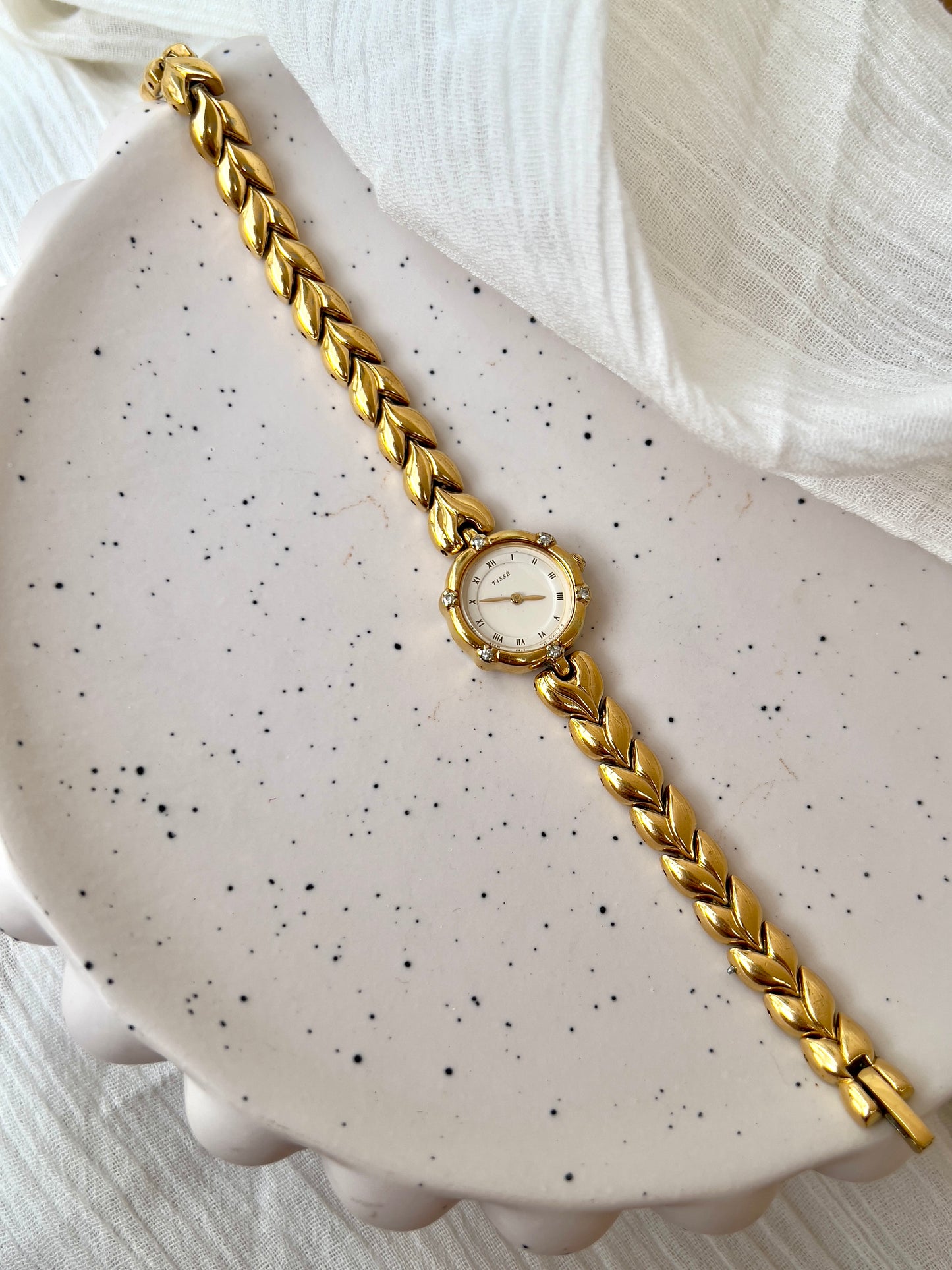 Seiko Tisse Woman's Watch with Diamonds and Leaf Pattern Bracelet