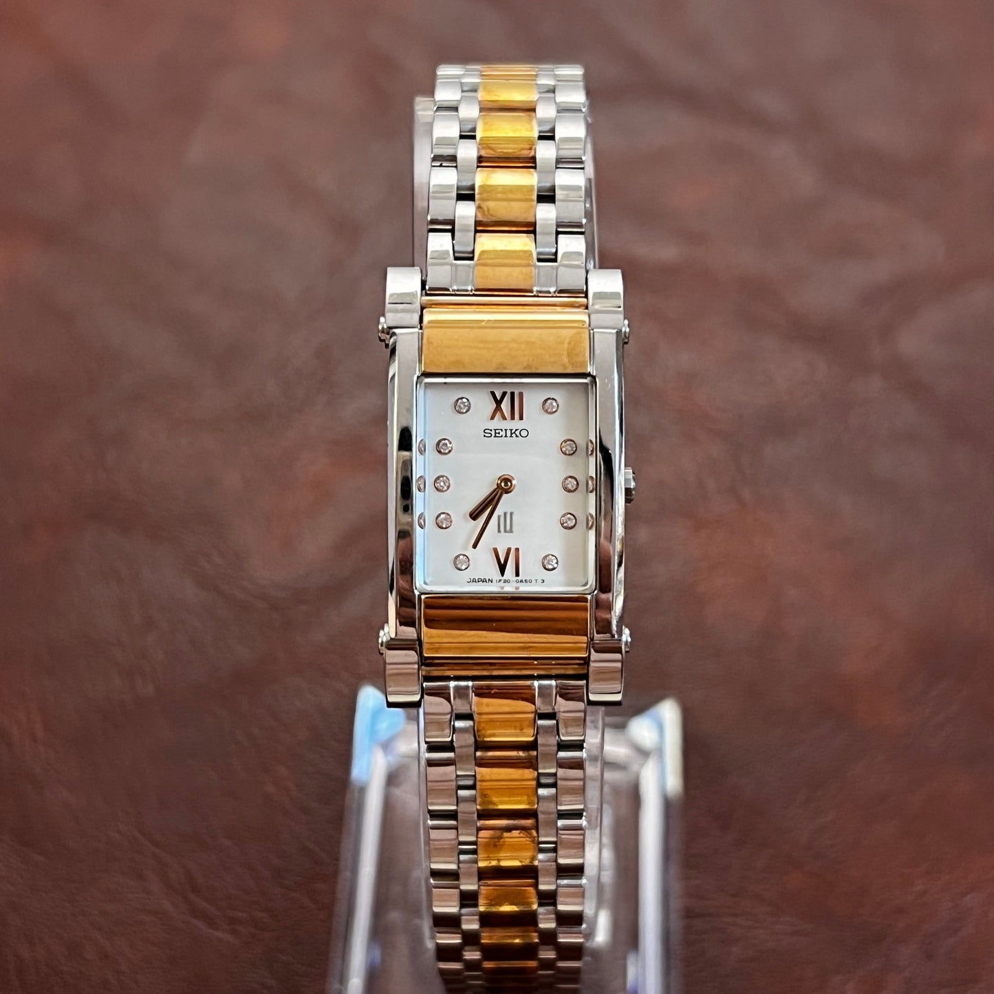Seiko Two-Tone Tank Watch with Gemstone Hour Markers
