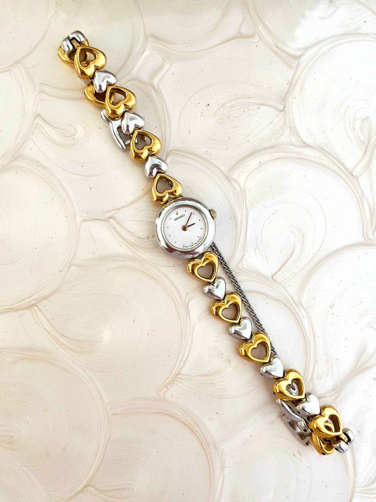 Seiko Dainty Ladies Hearts Bracelet Watch in Two Tone