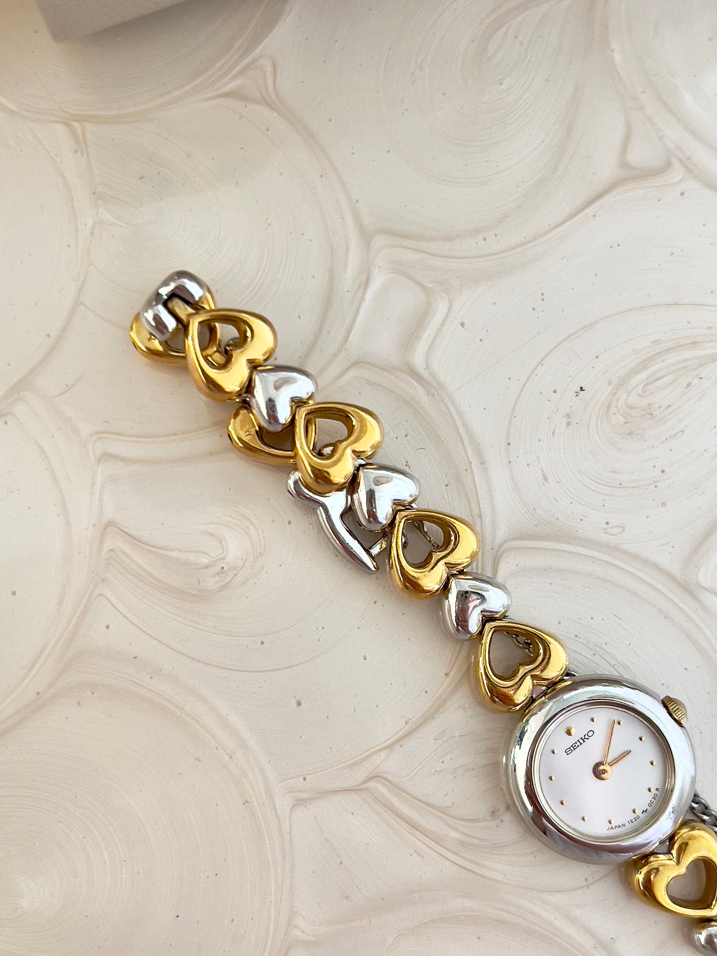 Seiko Dainty Ladies Hearts Bracelet Watch in Two Tone