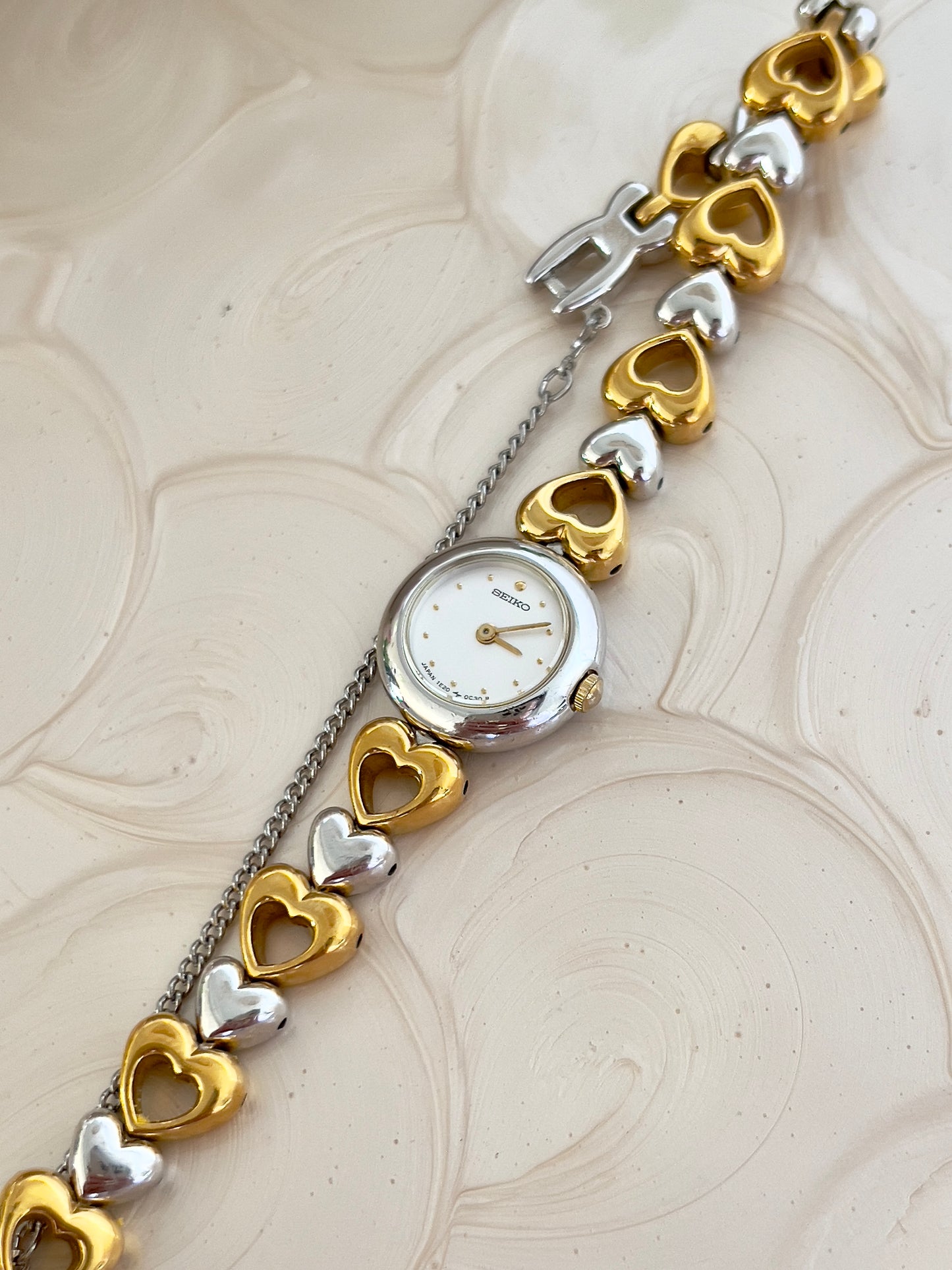 Seiko Dainty Ladies Hearts Bracelet Watch in Two Tone